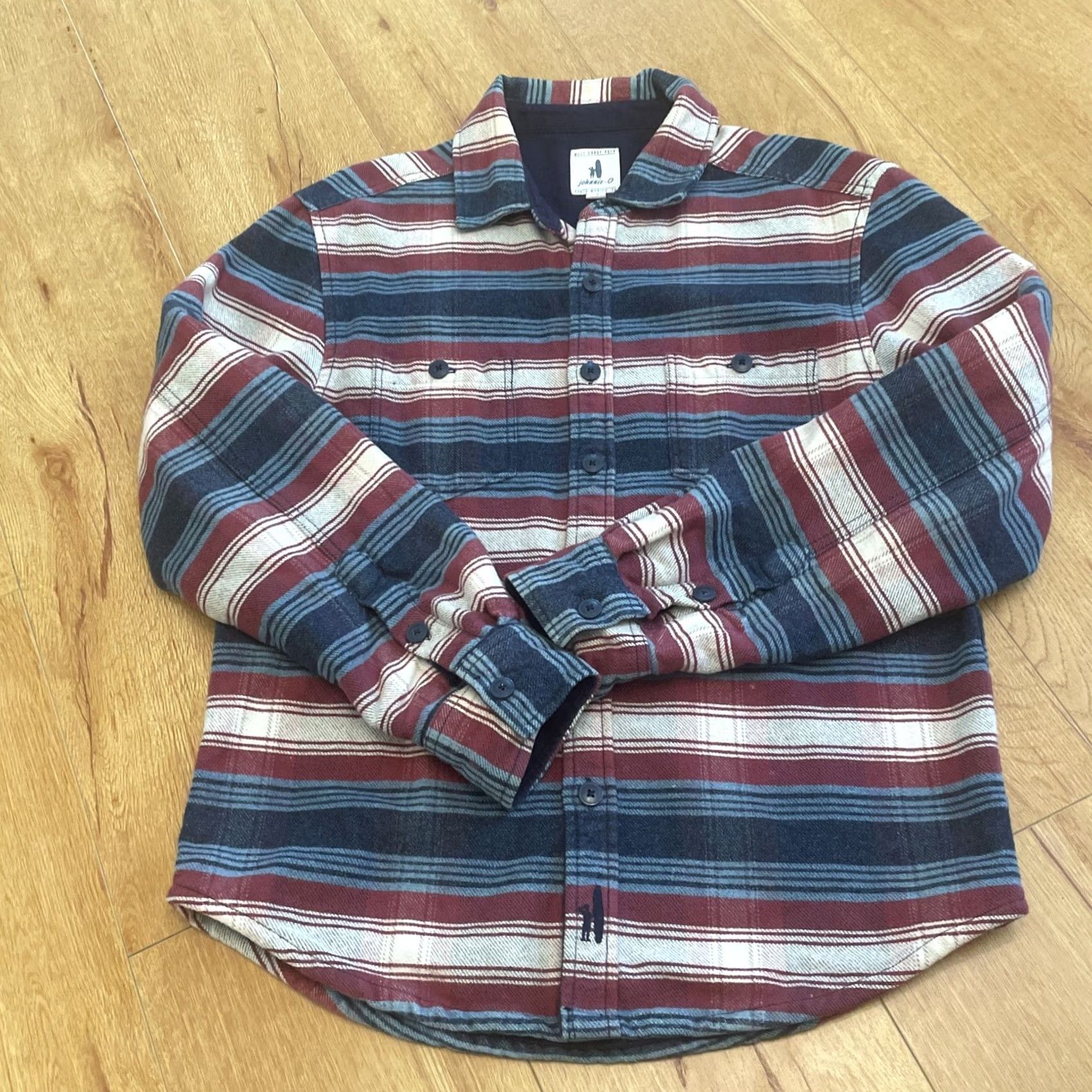 johnnie-O johnnie-O Mens Surf Flannel Shirt Small Blue Striped Button-Up Collar Regular XS? Note: Size is S, not XS. Size US S / EU 44-46 / 1 - 7 Thumbnail