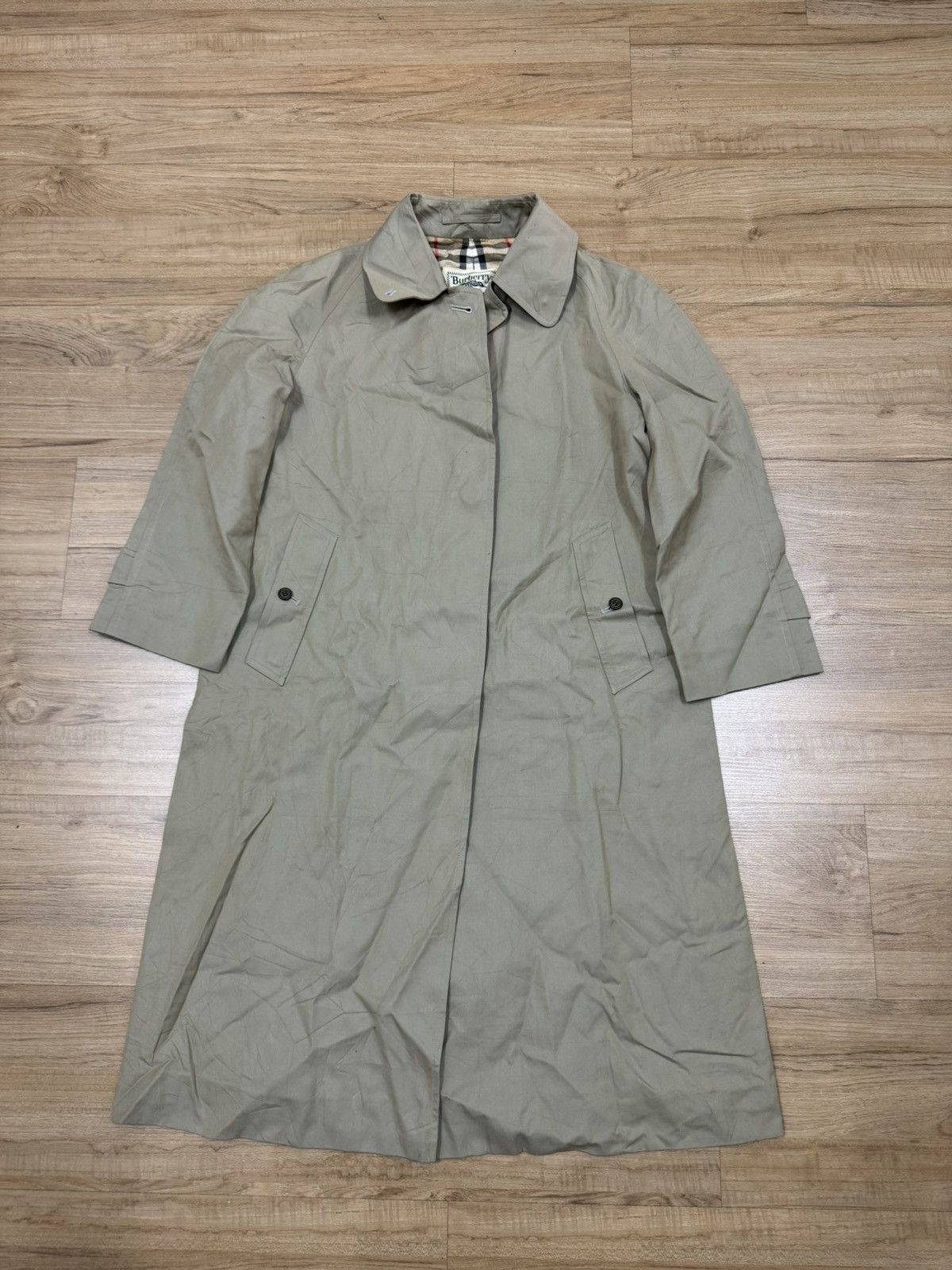 image of Nova Check Burberry Trench Coat in Grey, Women's (Size Small)