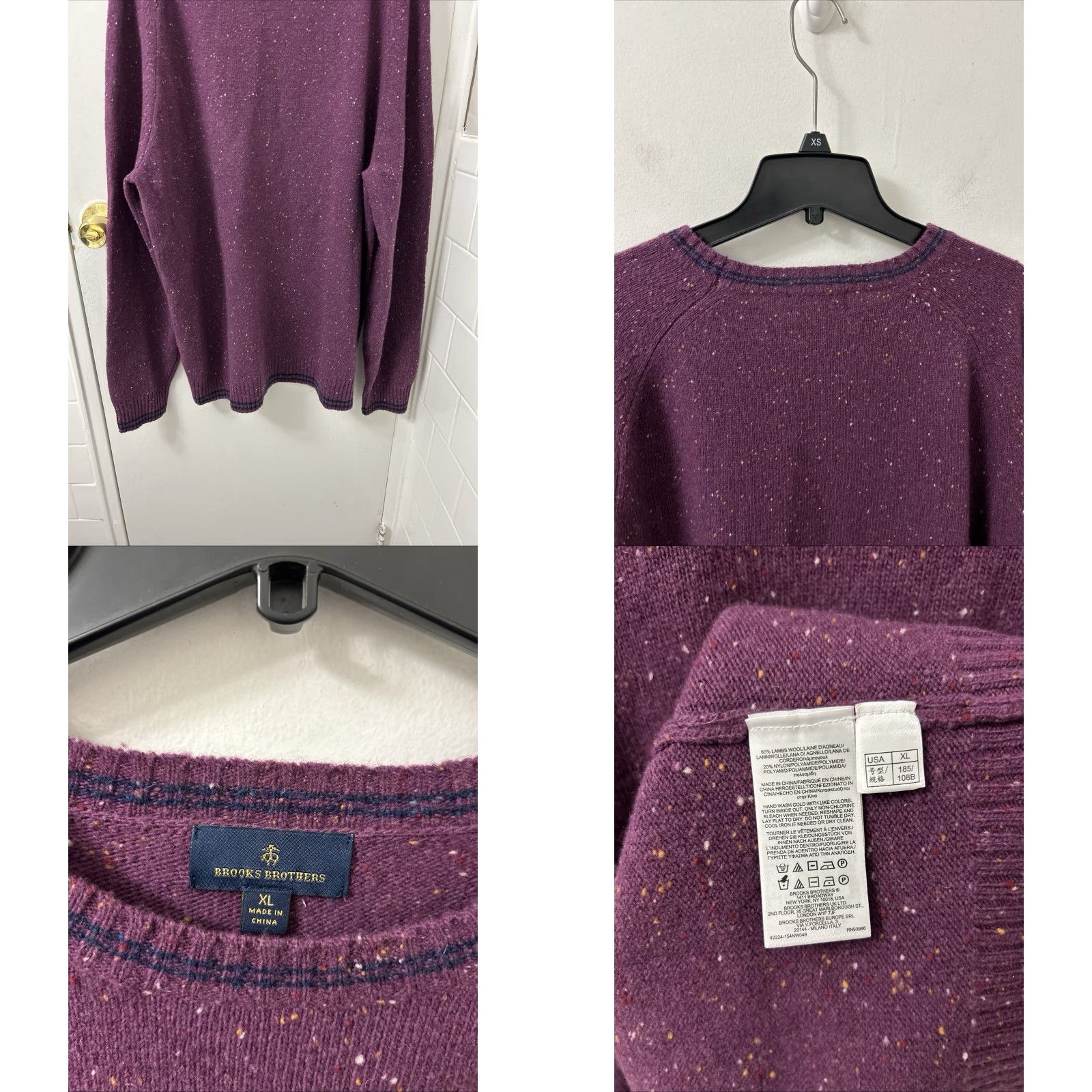 Brooks Brothers Brooks Brothers Sweater Mens XL Purple Lambswool Crewneck Pullover L/S, Tweed, Logo, Regular Fit Size US XL / EU 56 / 4 - 8 Thumbnail