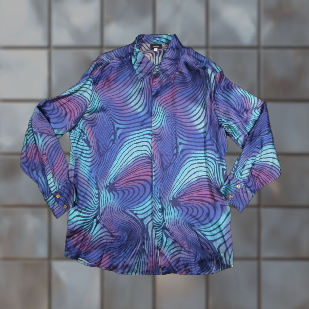 Versace Jeans Couture VINTAGE Versace Jeans Couture Shirt Men XL Blue Long Sleeve Button-Up Abstract Made Italy 90s 90s Floral Geometric Designer Mens Size US XL / EU 56 / 4 - 1 Thumbnail