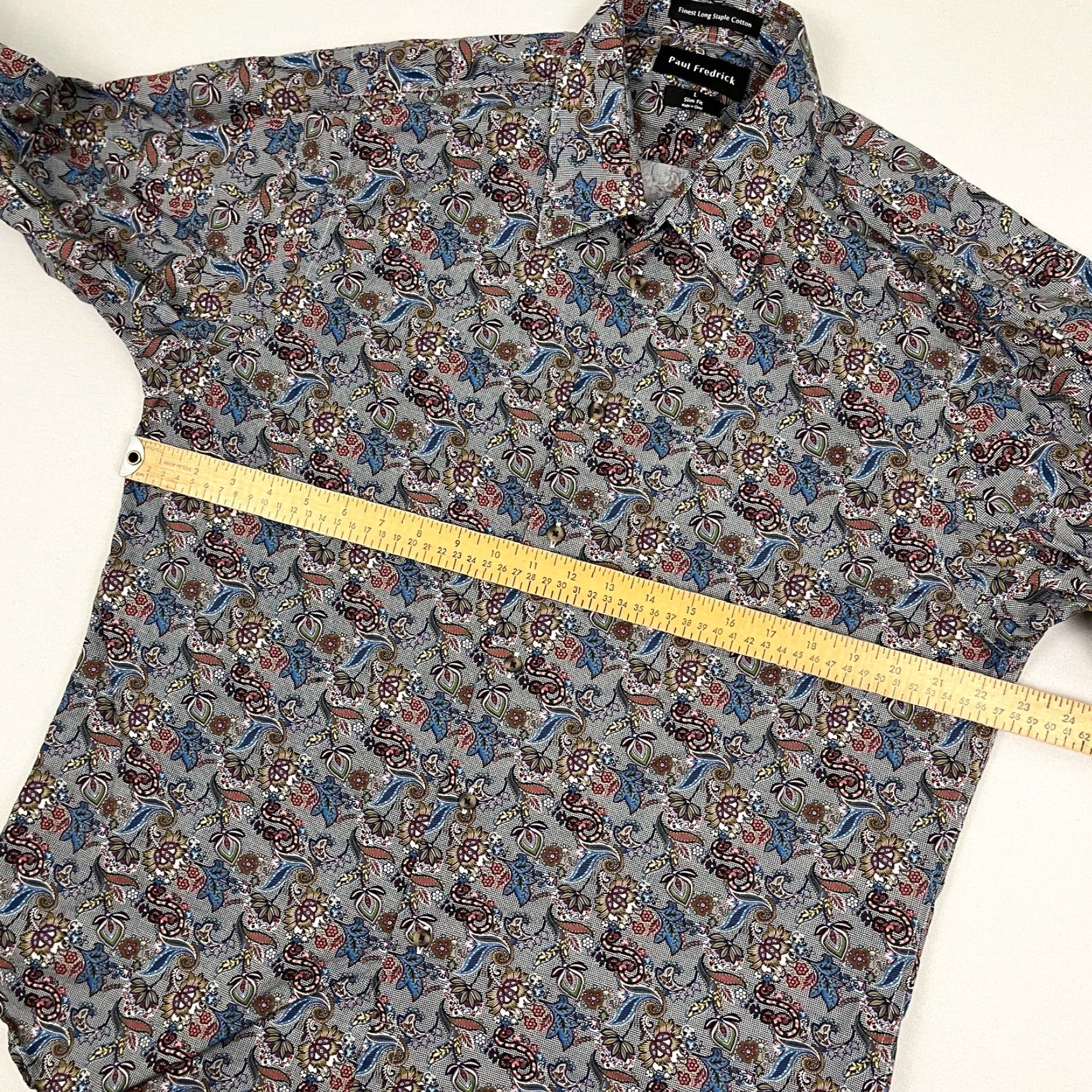 Vintage Paul Frederick Mens L Slim Fit Gray Paisley Floral Button Up Shirt Cotton Staple Size US L / EU 52-54 / 3 - 5 Thumbnail