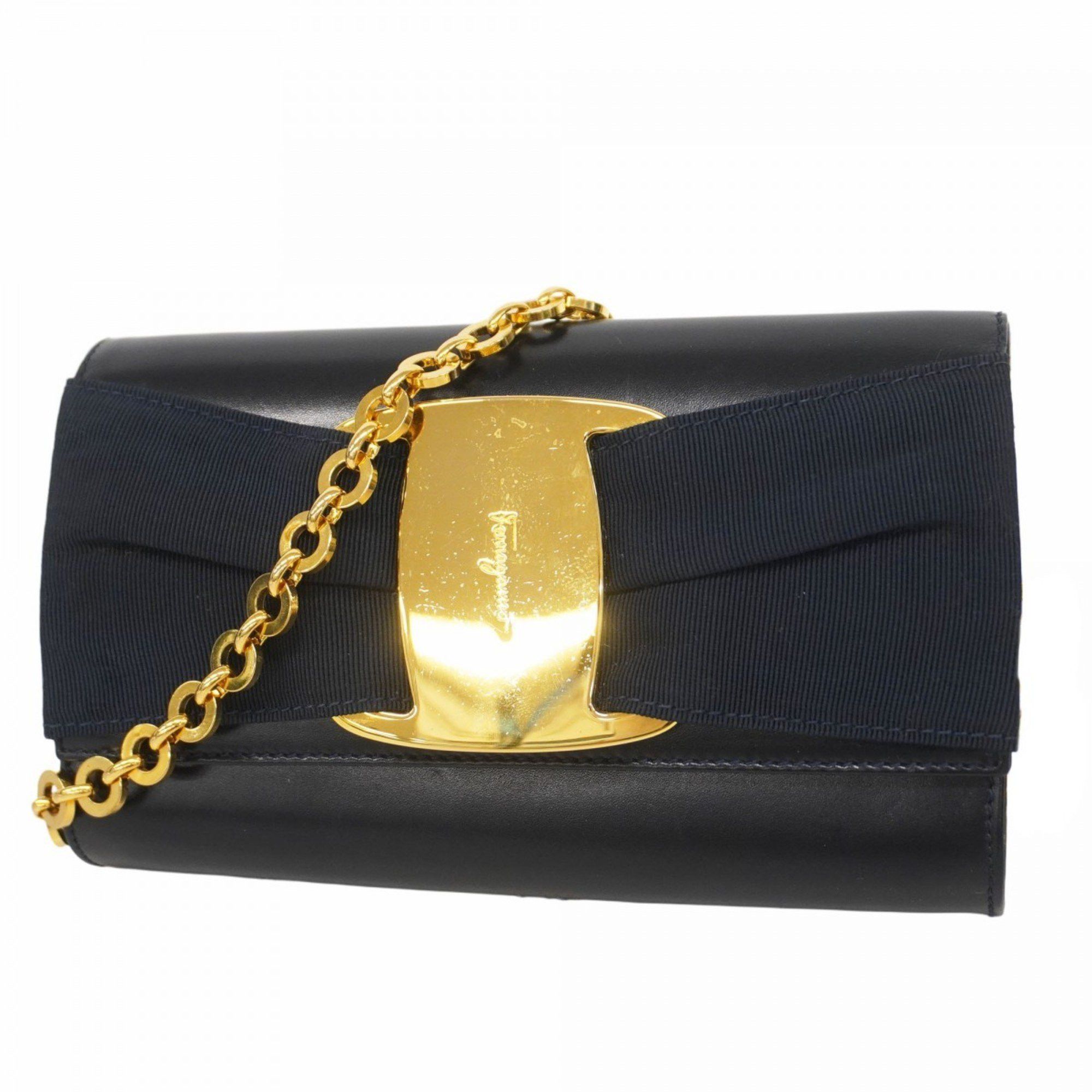 Salvatore Ferragamo Shoulder Bag Vara Leather Navy Women's in Blue