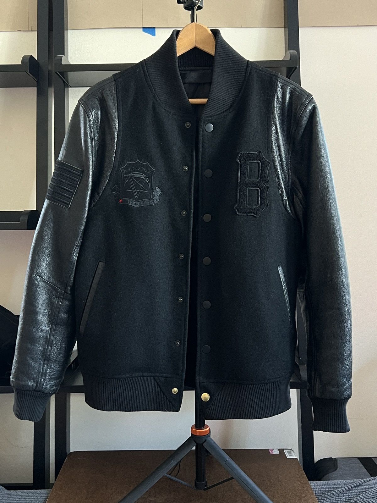 Black Scale Black Scale Leather Wool Bomber Jacket Size US M / EU 48-50 / 2 - 1 Thumbnail