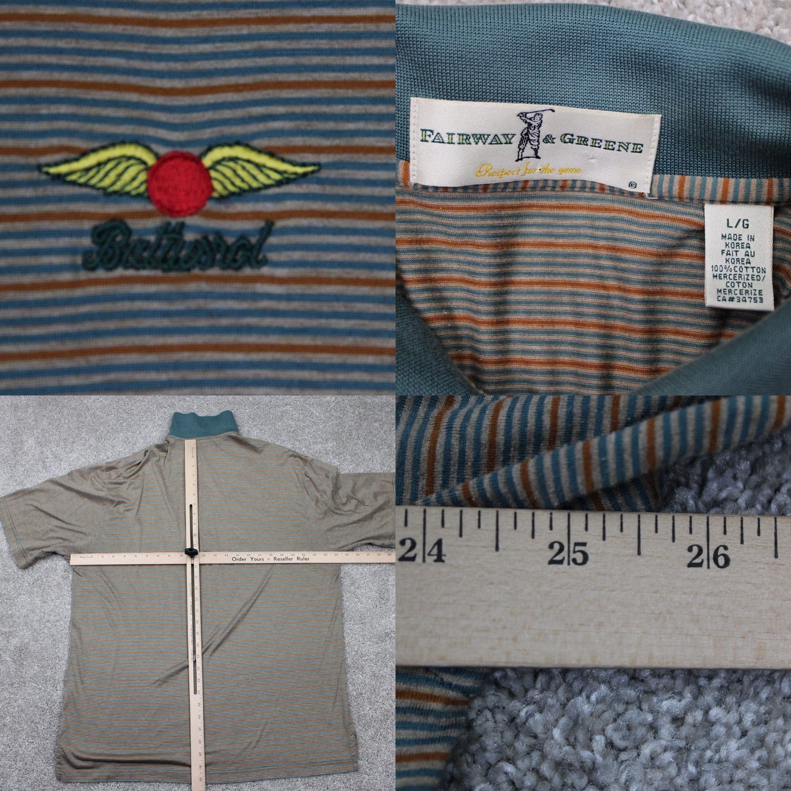 Vintage Fairway & Greene Polo Shirt Mens L Green/Brown Baltusrol Logo S/S Pullover Size US L / EU 52-54 / 3 - 8 Thumbnail
