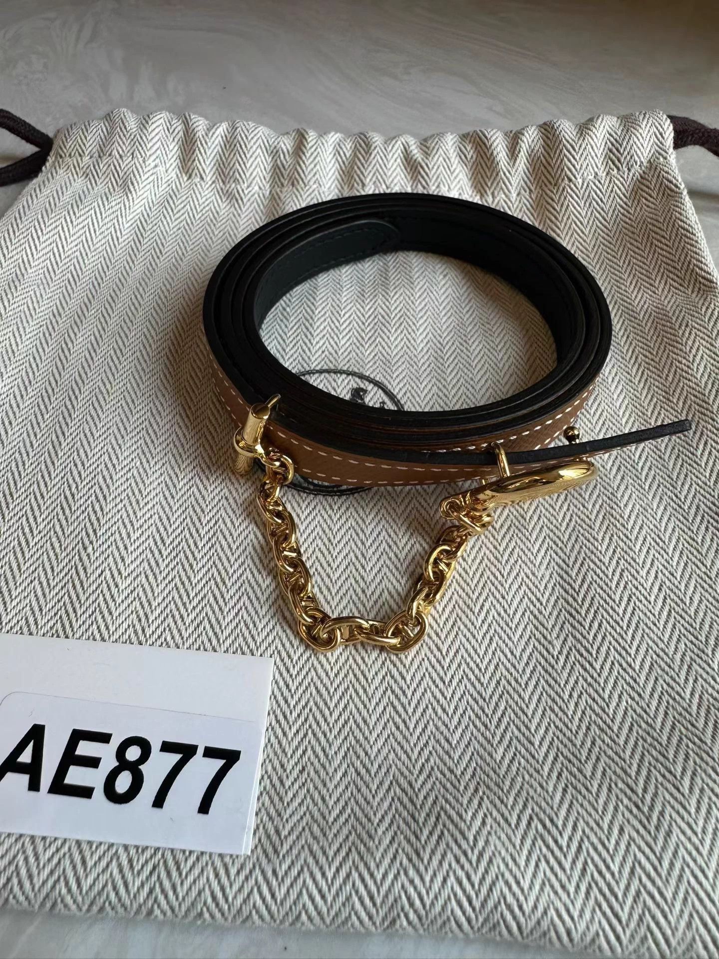 Hermes Hermes Women's Caramel Belt Gold Buckle Y Stamp 80cm AE877 Size ONE SIZE - 4 Thumbnail