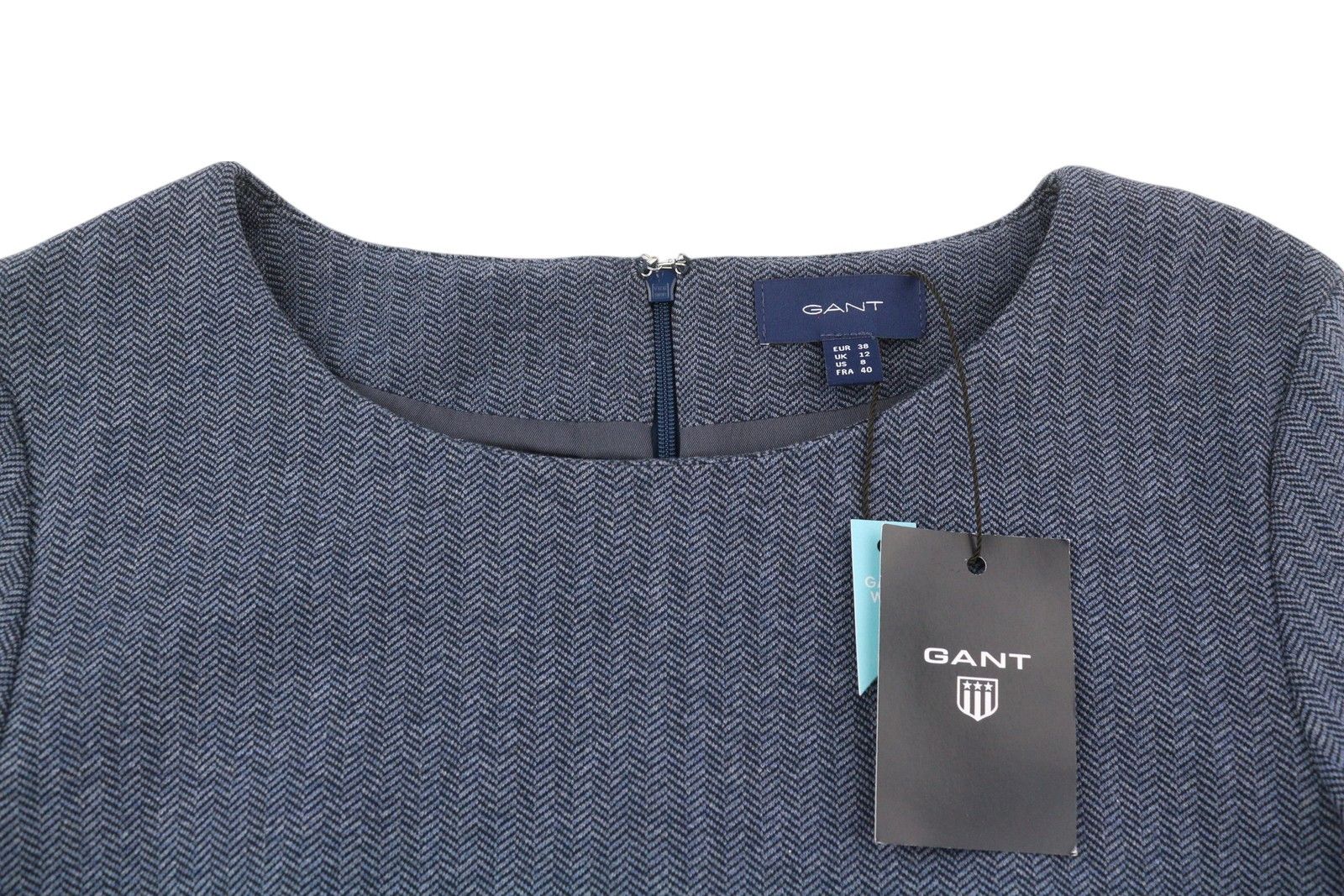 Gant HERRINGBONE JERSE EU38 Blue Round Neck Dress 85194 Size M / US 6-8 / IT 42-44 - 8 Thumbnail