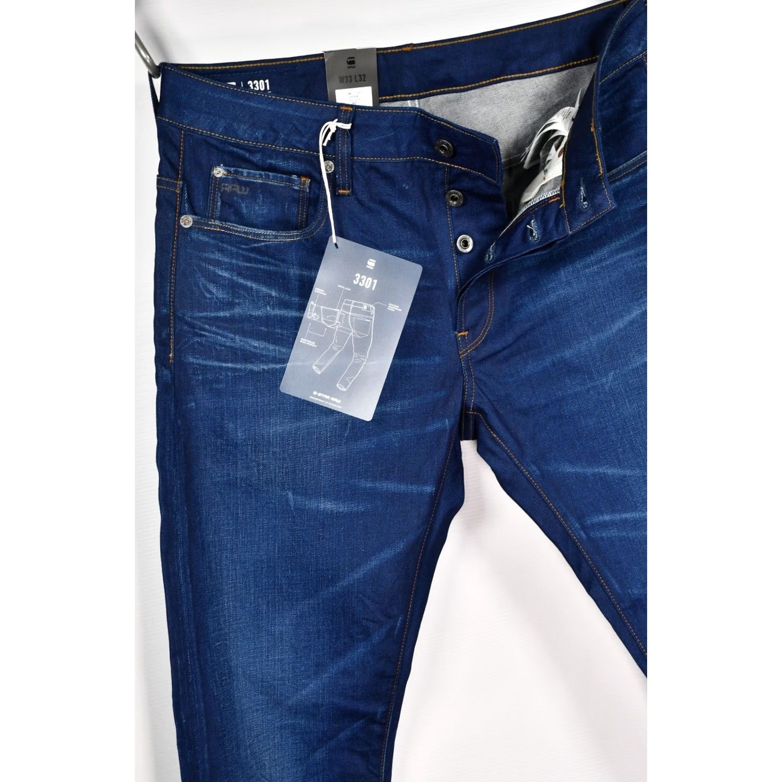G-Star G-Star 3301 Slim Itano Stretch Denim Medium Aged W33 L32 Jeans Men Slim Regular Blue 99% Cotton 1% Elastane XS? Size US 33 - 7 Thumbnail