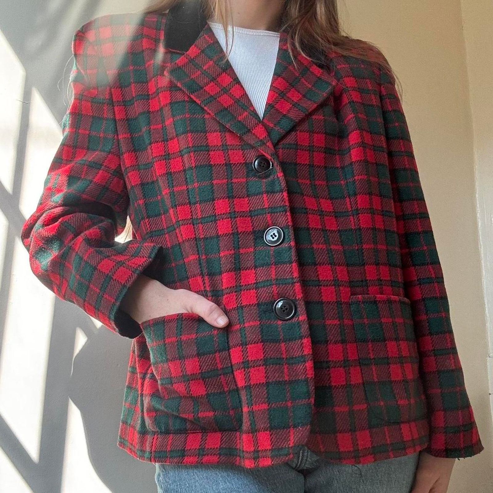 Vintage Vintage Norton McNaughton Petite Red Plaid Blazer 8P Size M / US 6-8 / IT 42-44 - 6 Thumbnail