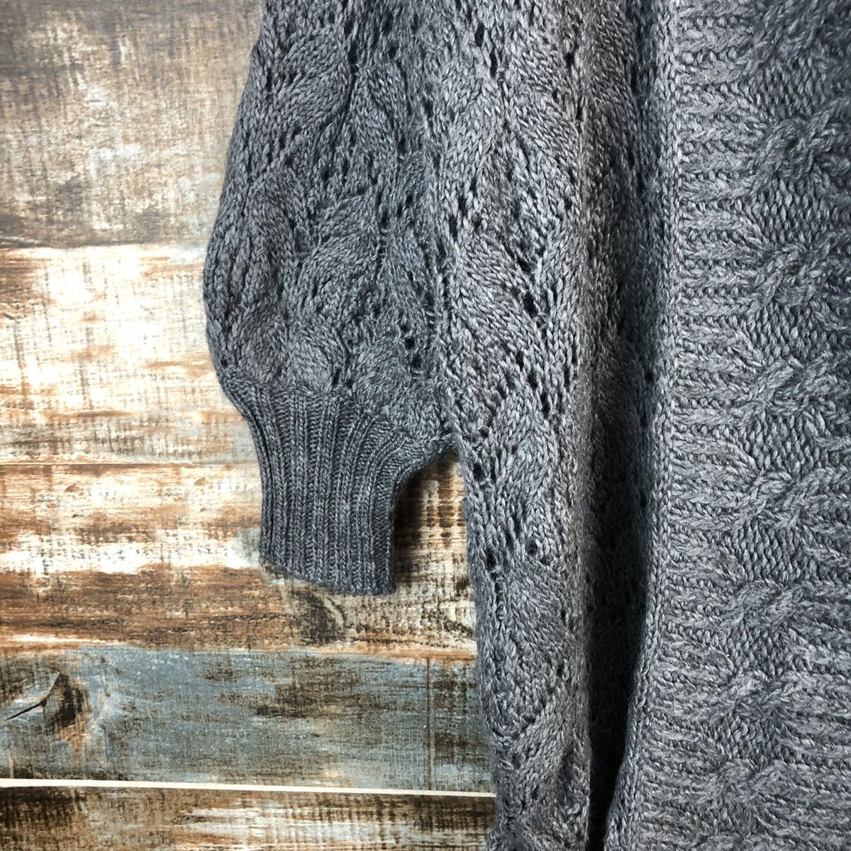 Homespun Knitwear Shided Grey crochet Cardigan Knitwear #A2355 Size L / US 10 / IT 46 - 7 Thumbnail