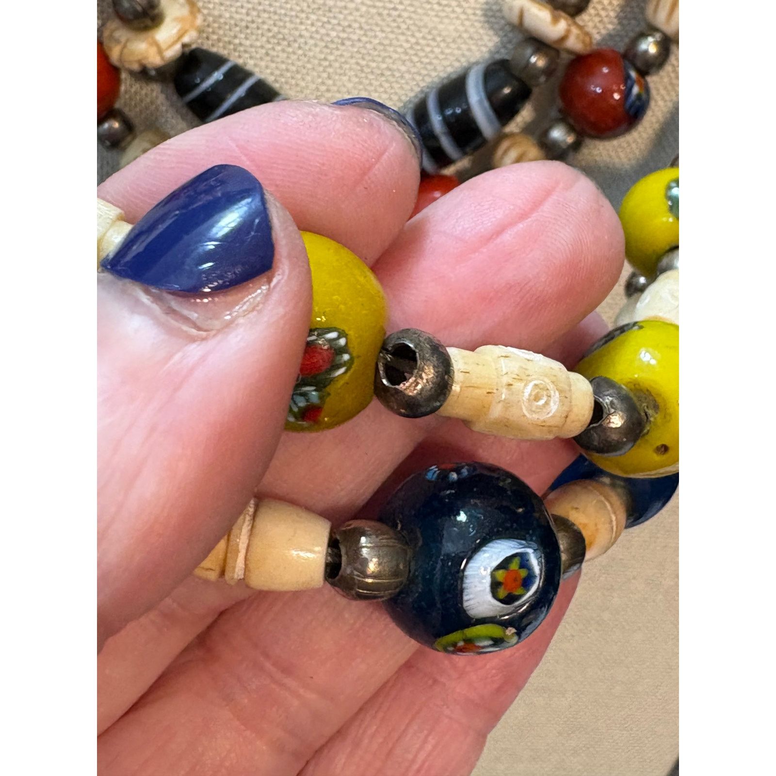 Other Multi-Strand Tribal Trade Bead Necklace Bone & Glass Beads Size ONE SIZE - 6 Thumbnail