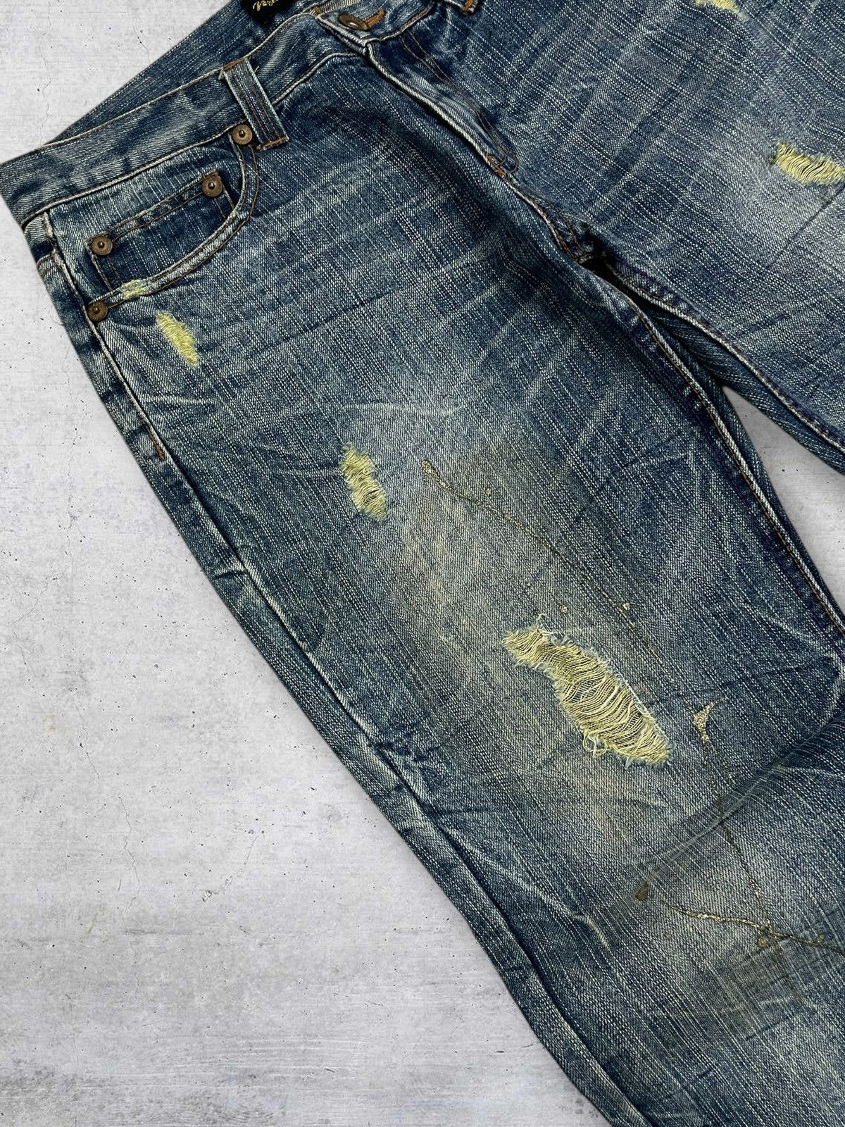 If Six Was Nine VINTAGE DISTRESSED GOLD MUD WASH FLARED NYLAUS JAPAN DENIM Size US 31 - 9 Thumbnail