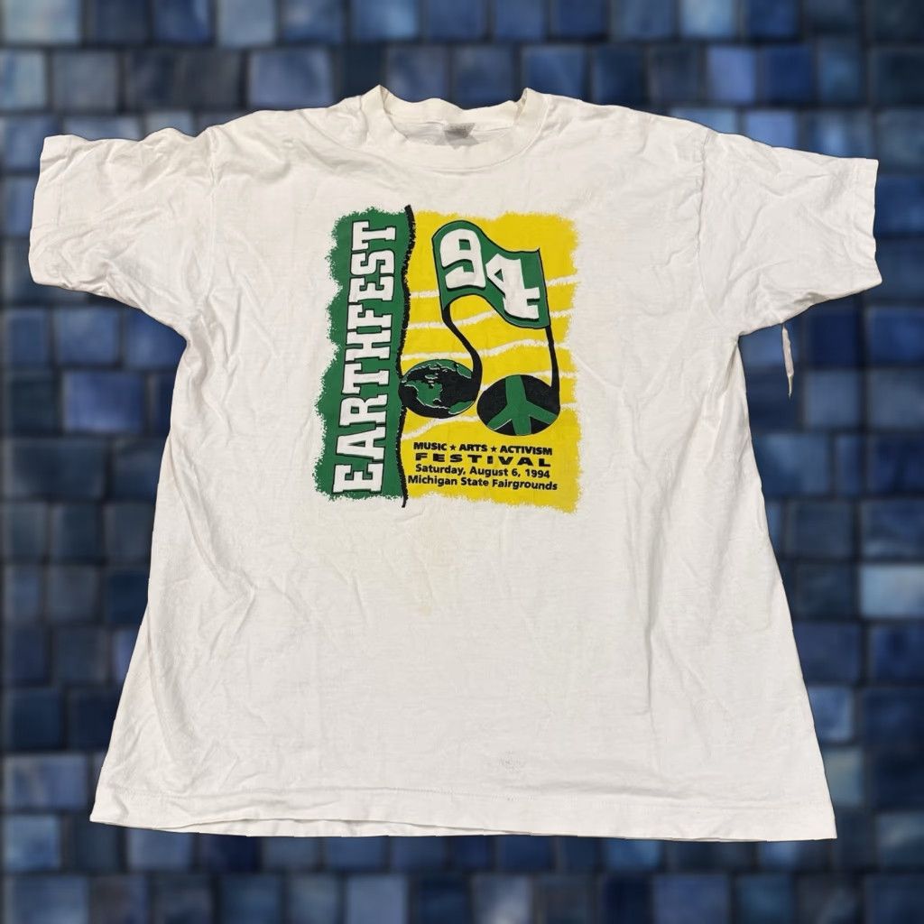 Fruit Of The Loom VINTAGE Earthfest Music Festival Shirt XL Mens White 90s Single Stitch Fruit of the Loom Shirt Size US XL / EU 56 / 4 - 1 Thumbnail