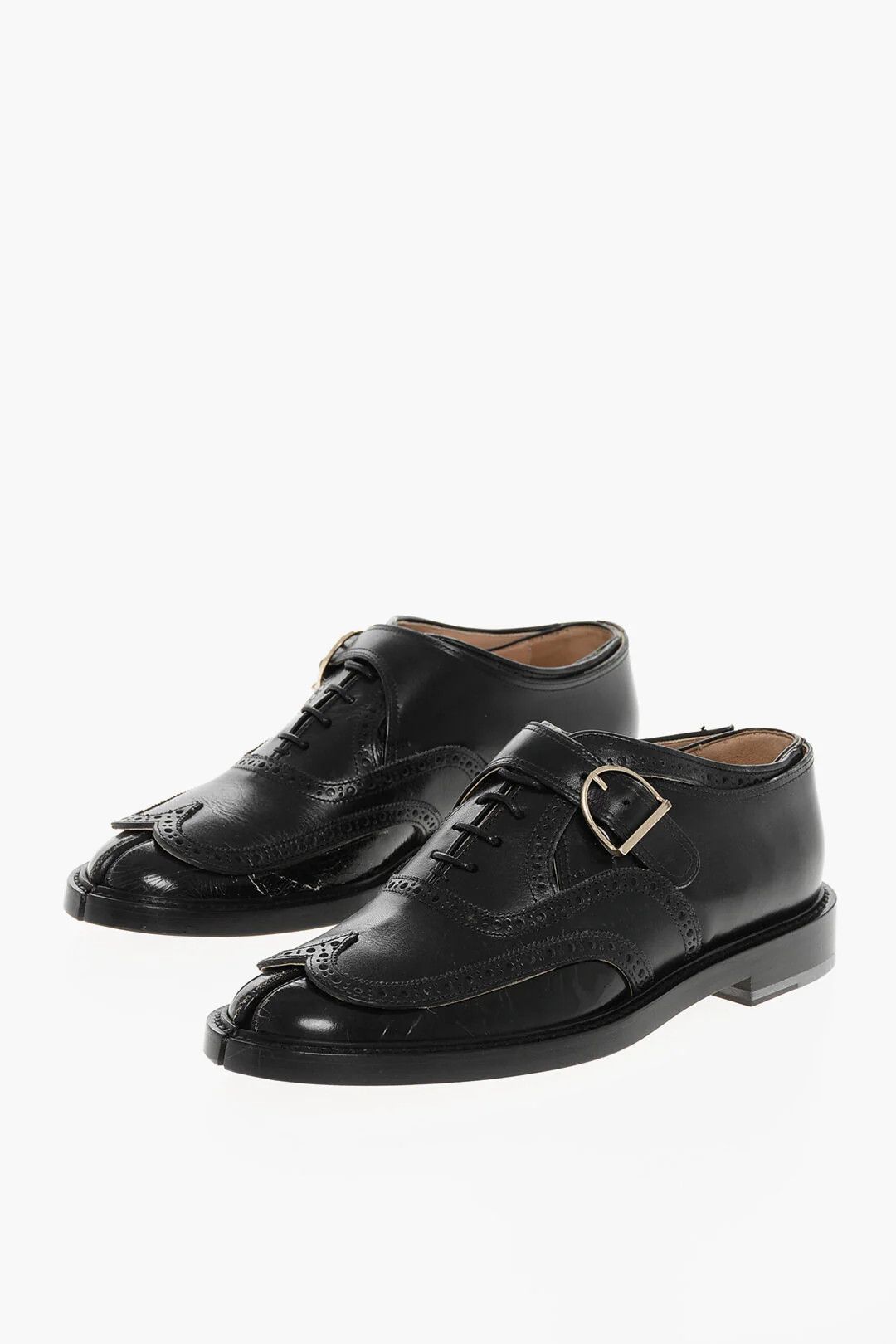 Maison Margiela og1mm0326 Vintage-Effect Leather Oxford Tabi Shoes in Black Size US 7 / EU 40 - 2 Thumbnail