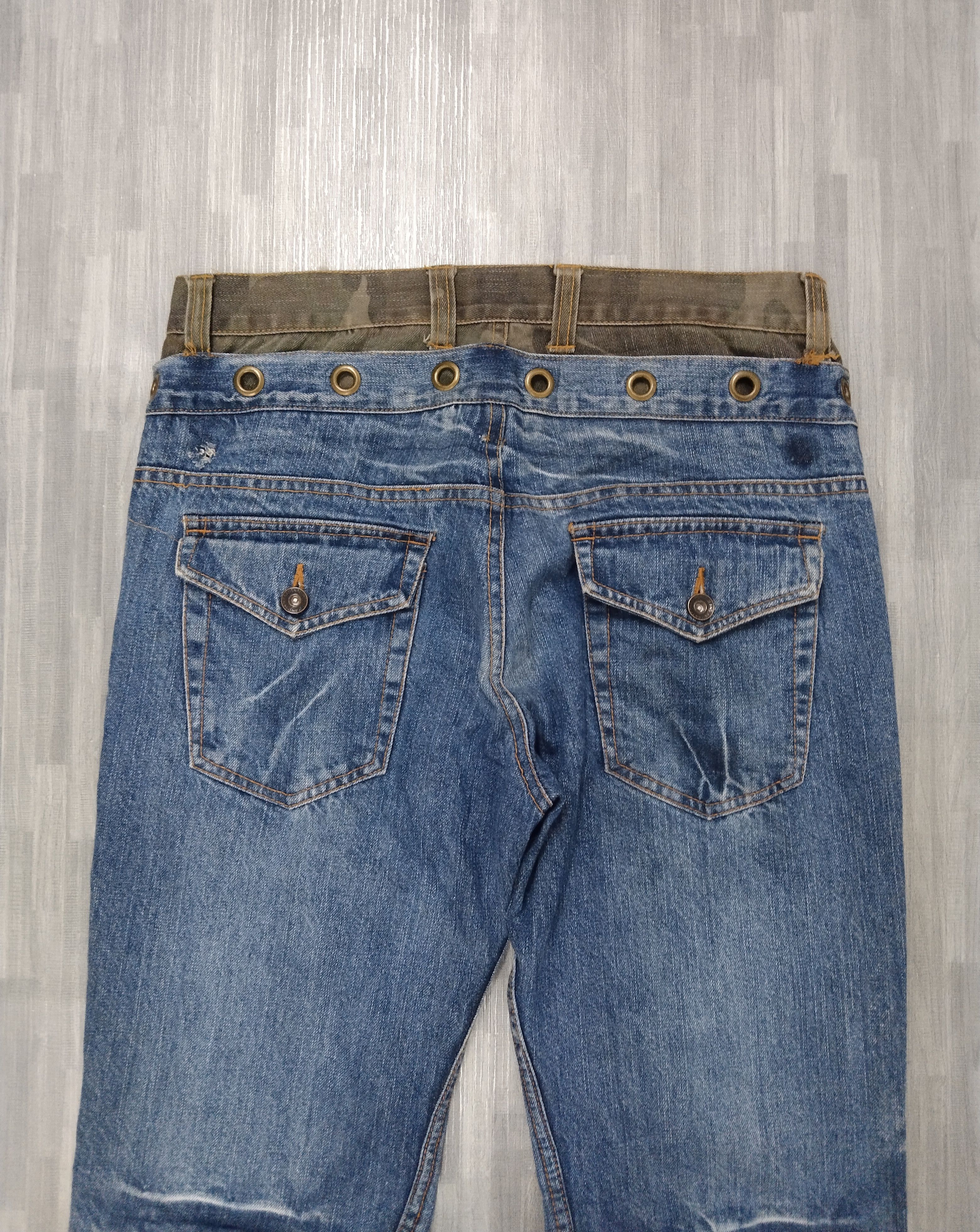 Japanese Brand FLARE SICK RIPED DOUBLE WAIST NYLAUS JEANS Size US 32 / EU 48 - 5 Thumbnail