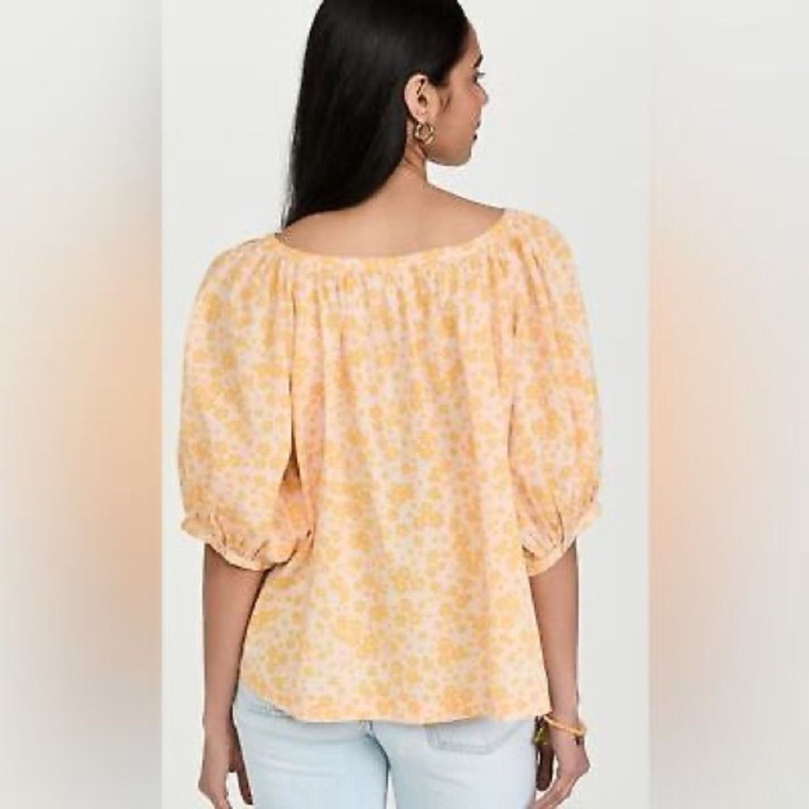 Sundry New Sundry Evereve Floral Puff Sleeve Blouse Mango L $138 Size L / US 10 / IT 46 - 2 Thumbnail