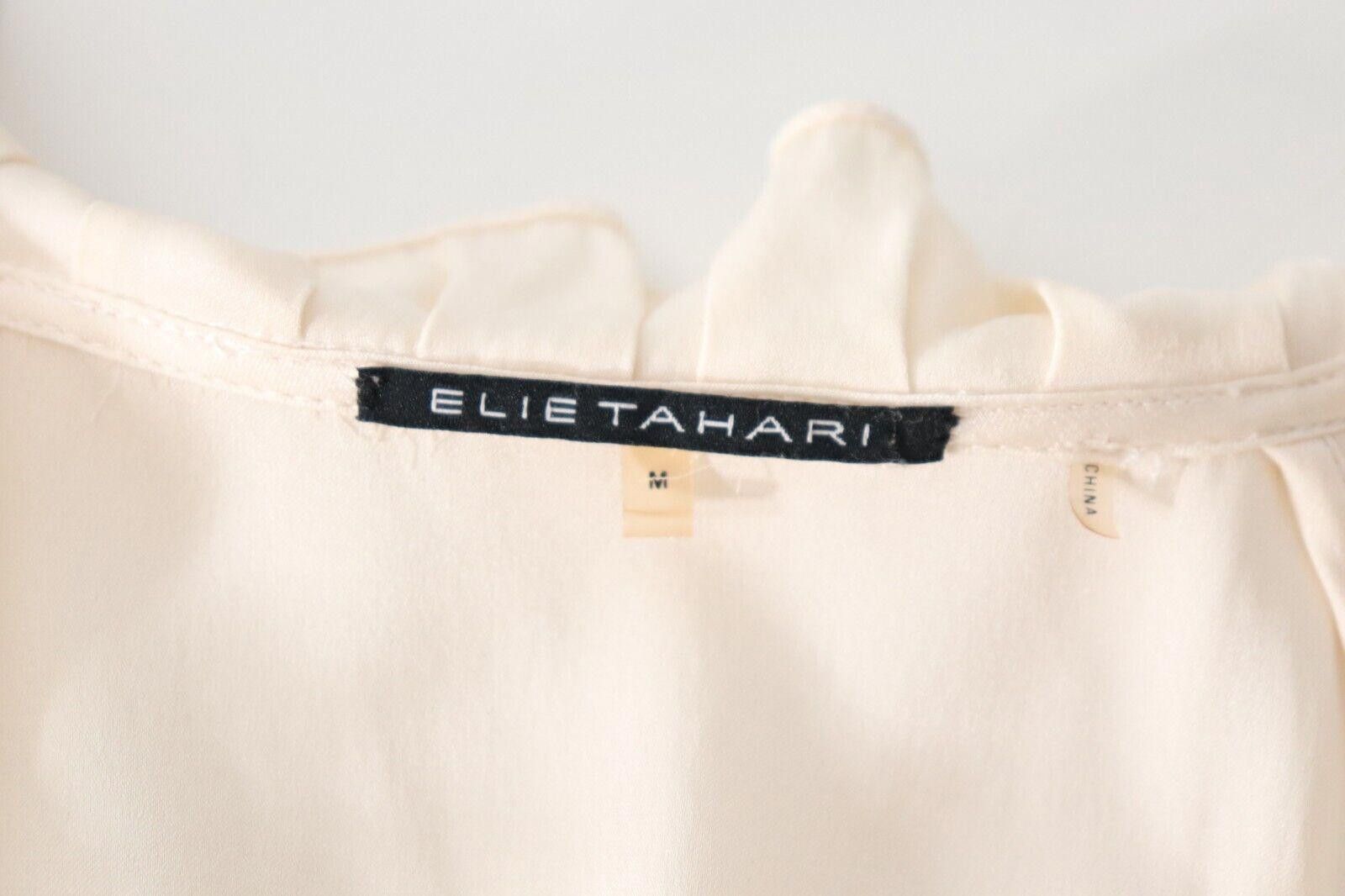 Elie Tahari Elie Tahari Medium Ivory Silk Satin Shirt Top V-Neck Blouse Size M / US 6-8 / IT 42-44 - 3 Thumbnail