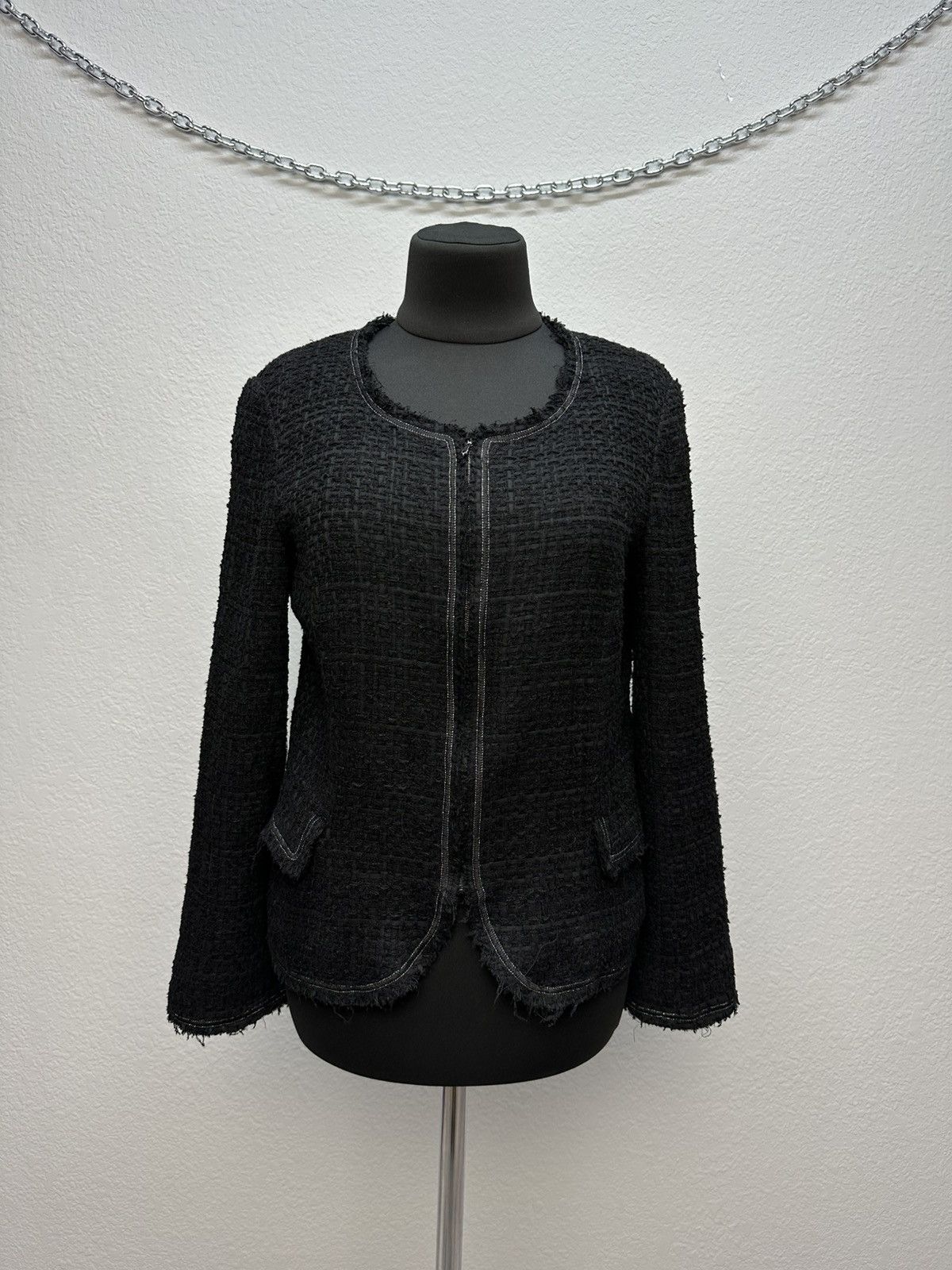 Chanel Authentic CHANEL Tweed Blazer Jacket Cotton Logo Black Size S / US 4 / IT 40 - 1 Thumbnail