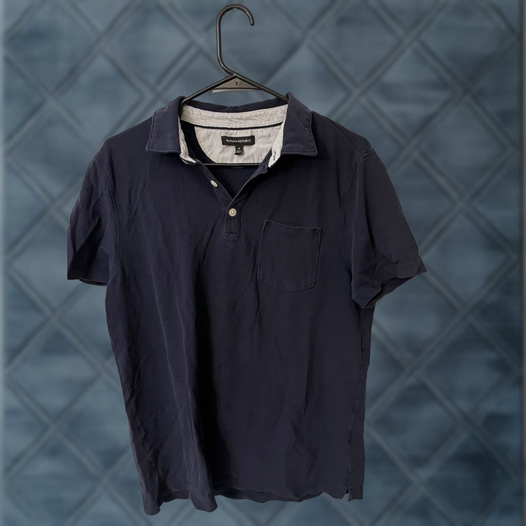Banana Republic VINTAGE Banana Republic Polo Shirt Men Medium Blue Solid Cotton Slim Fit Short Sleeve 90s Casual Size US M / EU 48-50 / 2 - 1 Thumbnail