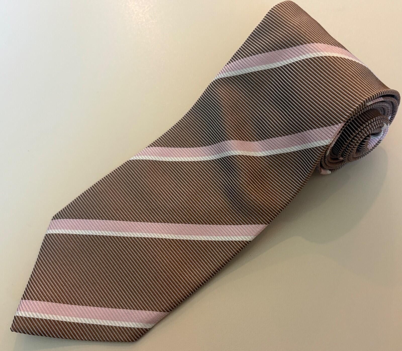 Pal Zileri Pal Zileri Sartoriale Italy Silk Tie Brown Pink White Stripe Size ONE SIZE - 1 Thumbnail