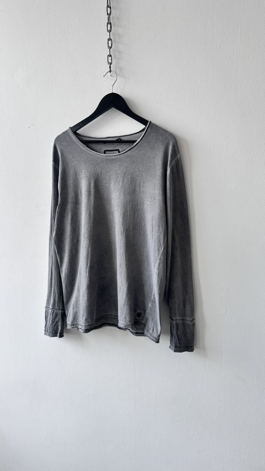 tigha Tigha Grey Acid Washed Longsleeve Cotton Top Raw Hem Grunge Size US L / EU 52-54 / 3 - 4 Thumbnail