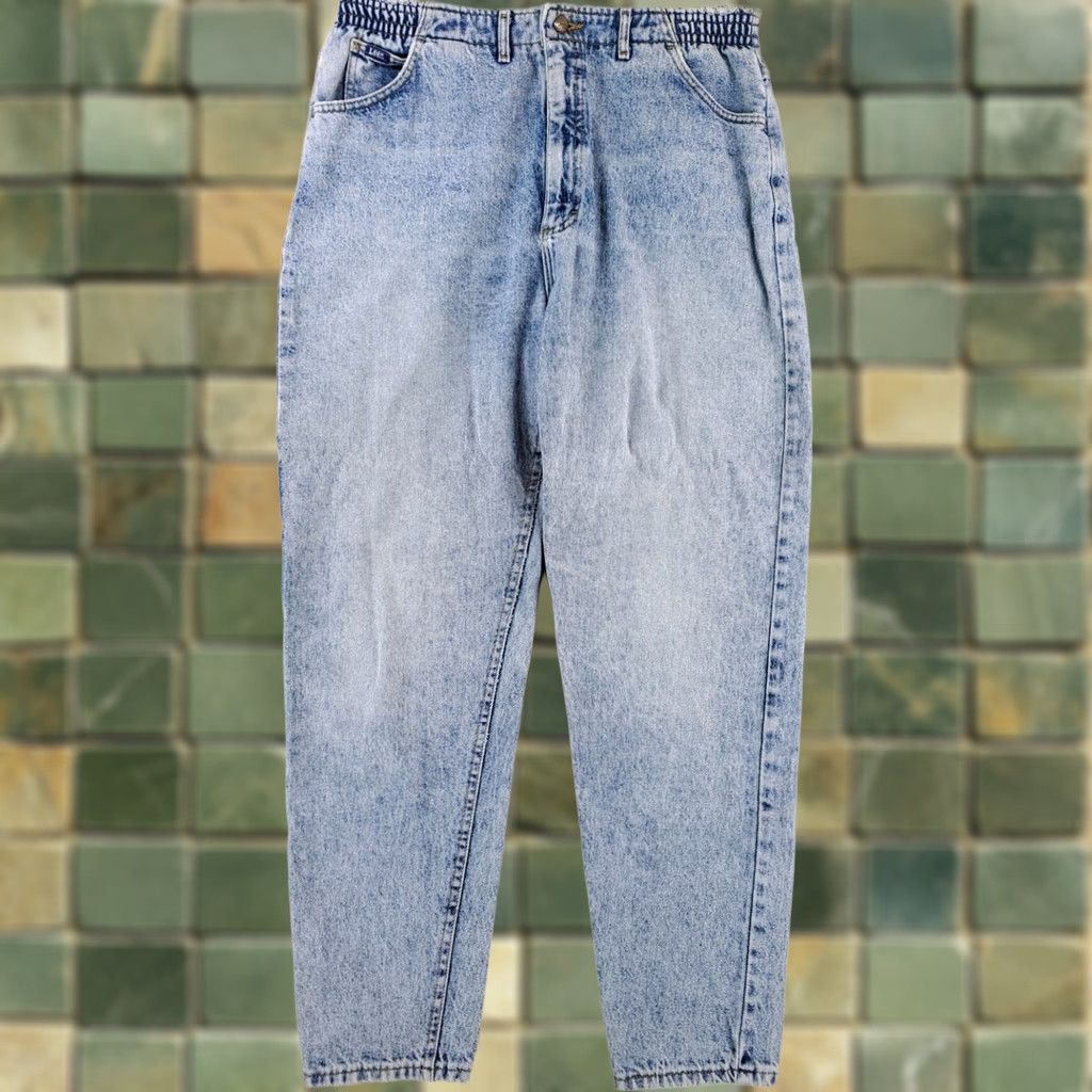 Lee VINTAGE Lee Jeans Womens 18 L 90s Acid Wash Bareback Elastic Waist 35 x 31.5 Wide-Leg Blue Mens Womens Girls Size 24" / US 00 / IT 34 - 1 Thumbnail