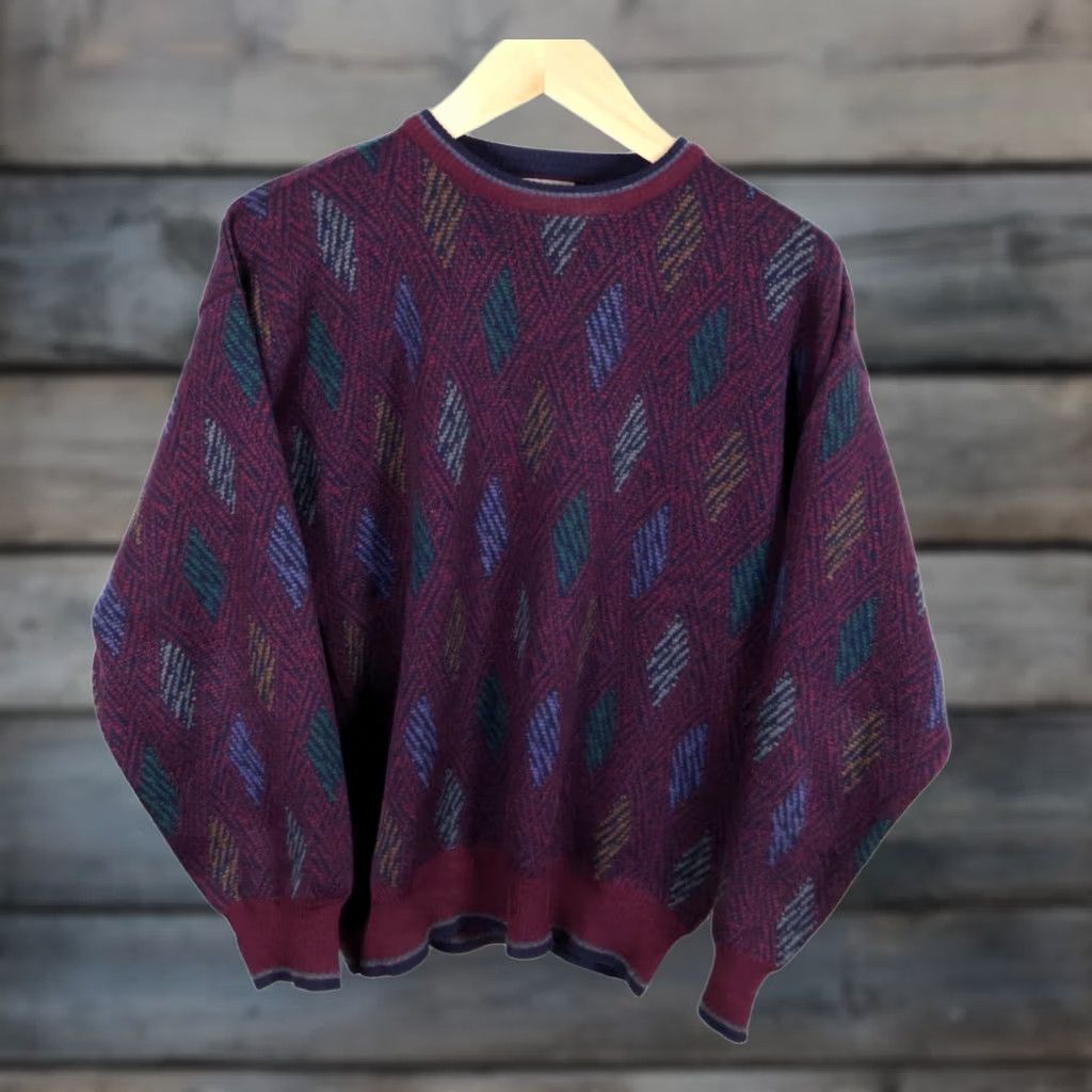 Vintage VINTAGE Maglificio Florence Wool Sweater Mens Medium Dark Red Diamond Pattern Italy Size US M / EU 48-50 / 2 - 1 Thumbnail