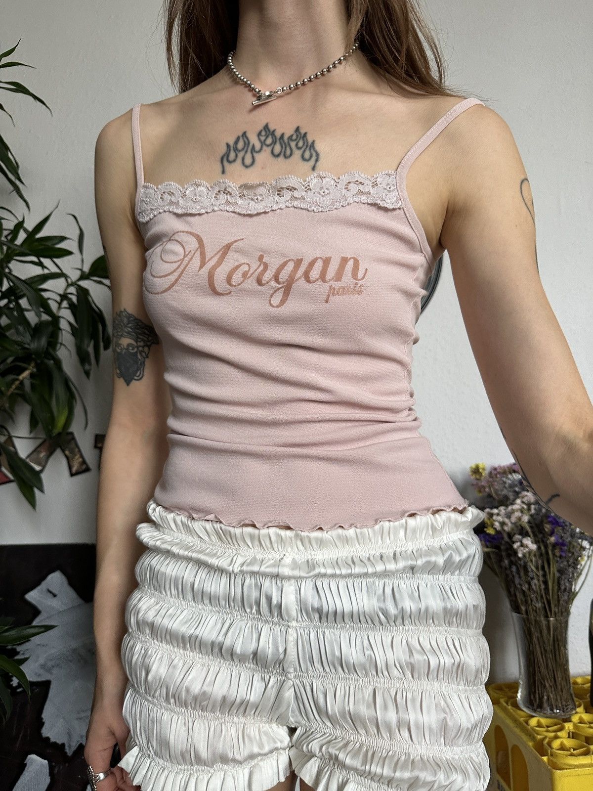 Beauty Beast × Morgan Homme Cute Lace Baby Doll Coquette Mesh Logo Ballet Top 00s Size ONE SIZE - 5 Thumbnail