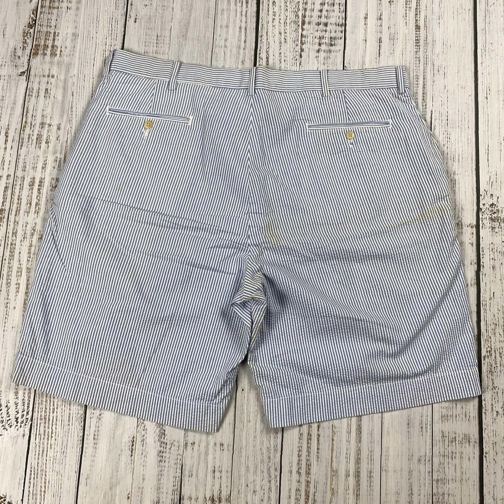 Polo Ralph Lauren VINTAGE Polo Ralph Lauren 90s Cotton Seersucker Plaid Shorts Adult 38 Blue/White Flat Front Mens Size US M / EU 48-50 / 2 - 7 Thumbnail