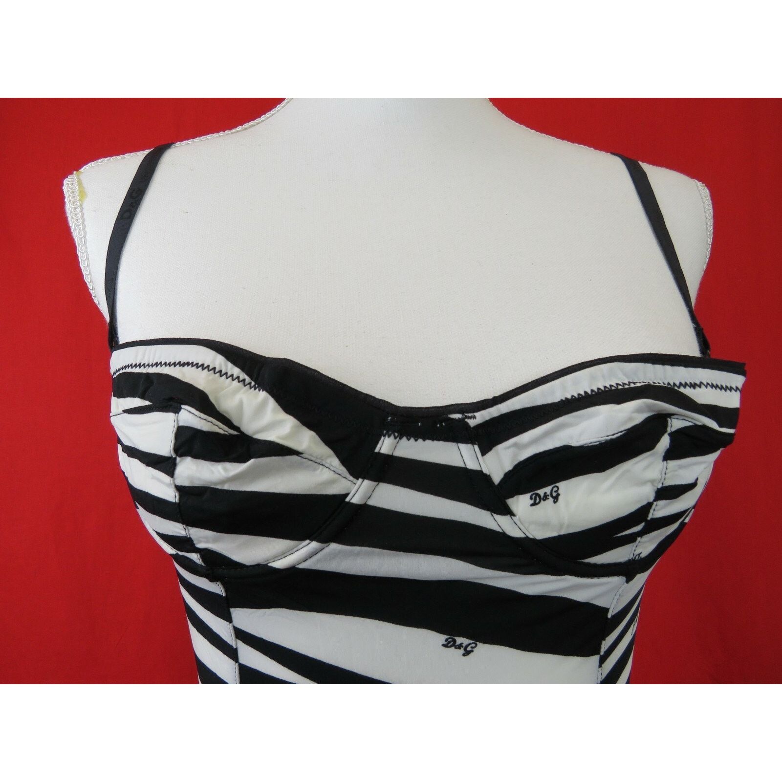 Dolce & Gabbana DOLCE GABBANA BLACK WHITE ZEBRA LOGO BRA STRETCH TANK TOP S Size S / US 4 / IT 40 - 4 Thumbnail