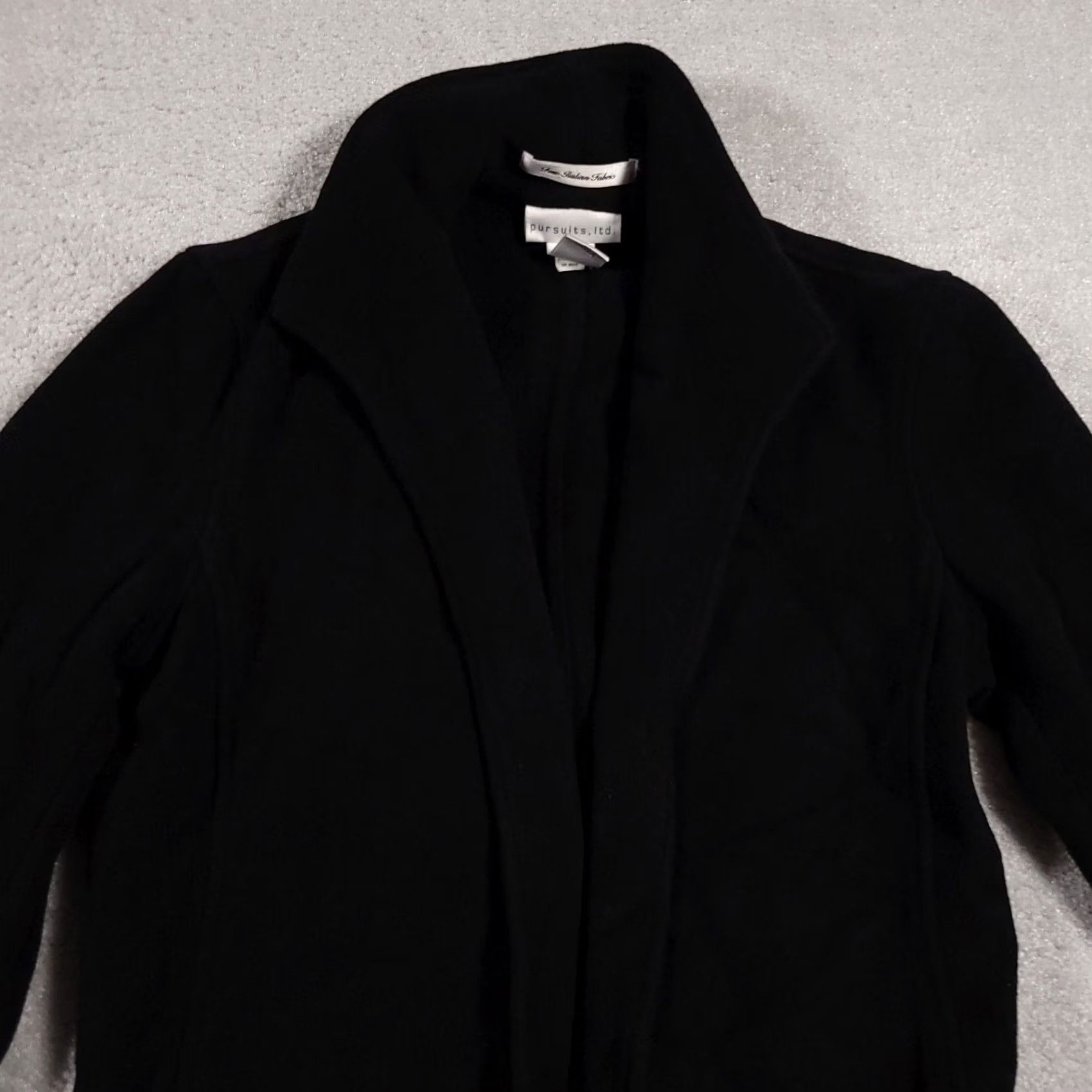 Vintage Pursuits Ltd Career Wool Open Front Blazer Jacket Women's 8 Black Pockets Collar Blazer Size M / US 6-8 / IT 42-44 - 3 Thumbnail