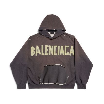 Balenciaga o1tr1nto0326 Tape Type Ripped Pocket Hoodie Large Fit Grey Size US M / EU 48-50 / 2 - 1 Thumbnail