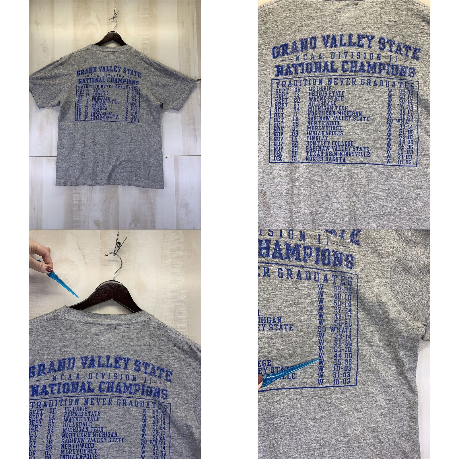 Vintage VINTAGE Gear For Sports T-Shirt Men Short Sleeve Crew Neck Gray 2003 Y2K Grand Valley State National Champions Cotton Blend Shirt Size US M / EU 48-50 / 2 - 9 Thumbnail