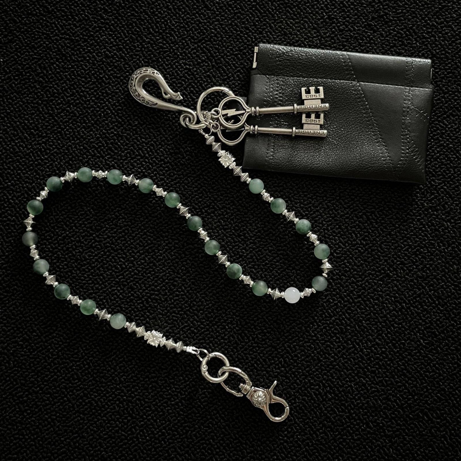 Jewelry Black Leather Wallet with Beaded Chain and Key Charm Size ONE SIZE - 3 Thumbnail