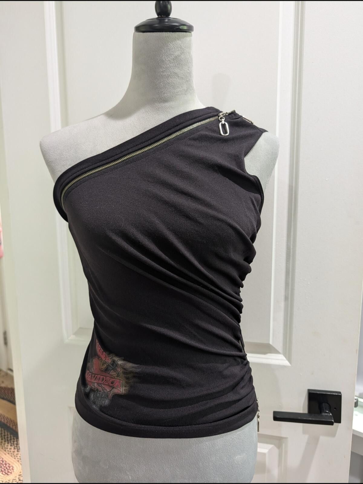 Harley Davidson Authentic Vintage Harley-Davidson Black One-Shoulder Tank Size S / US 4 / IT 40 - 2 Thumbnail