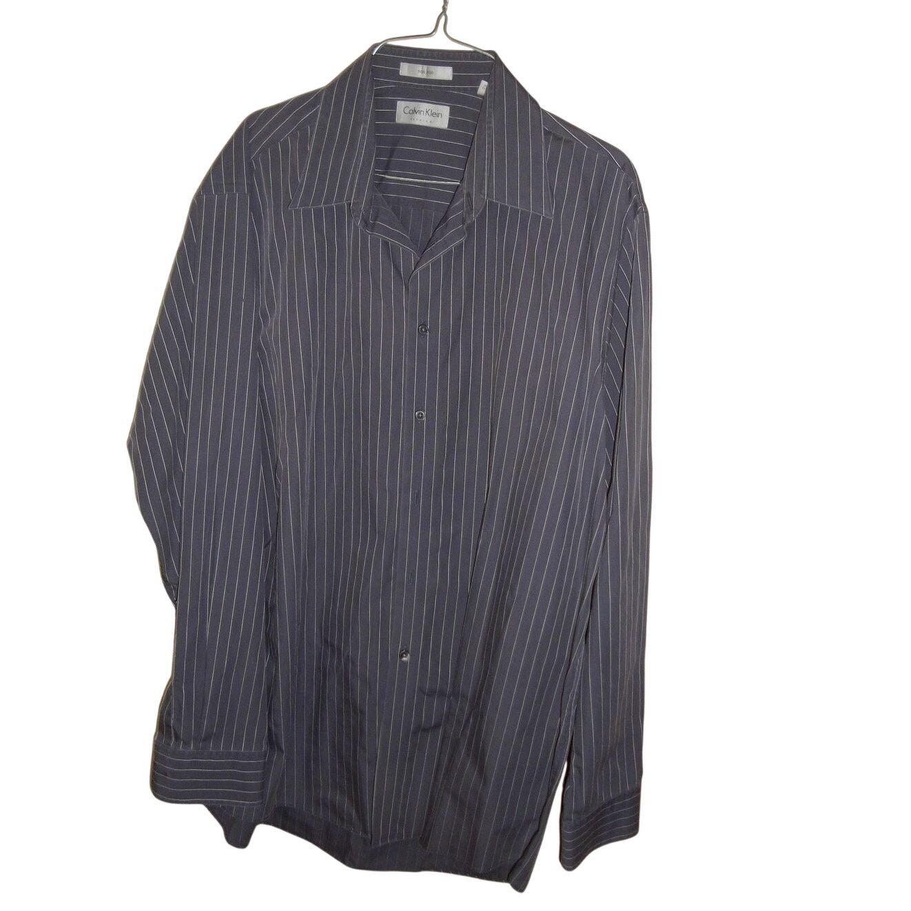 Calvin Klein Calvin Klein Gray Cotton Pinstripe Shirt Men Tall XL Size US XL / EU 56 / 4 - 1 Thumbnail