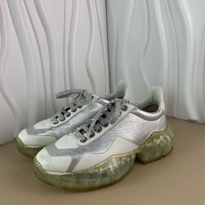 Jimmy Choo Jimmy Choo Ladies Low-Top Diamond Clear Sole Sneakers White Size US 7.5 / IT 37.5 - 1 Thumbnail