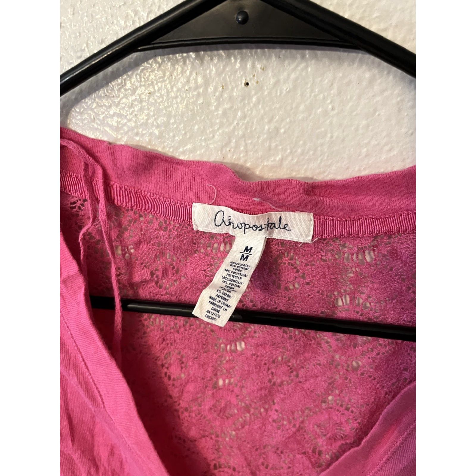Aeropostale Aeropostale Women's Blouse Shirt Long Sleeve V-Neck Floral Lace Oversized Pink M Size M / US 6-8 / IT 42-44 - 3 Thumbnail