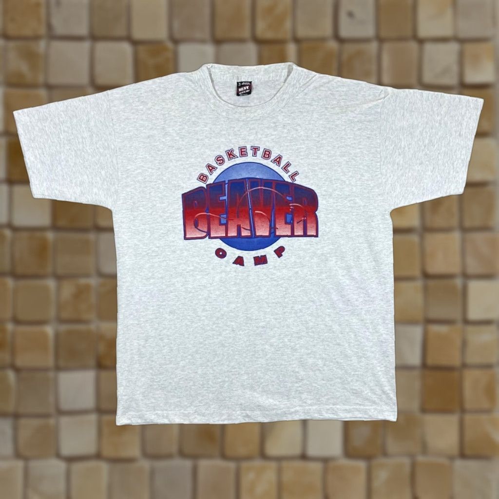 Fruit Of The Loom VINTAGE BEAVER BASKETBALL CAMP Souvenir Graphic Single Stitch T-Shirt XL Mens Grey 90s Size US XL / EU 56 / 4 - 1 Thumbnail