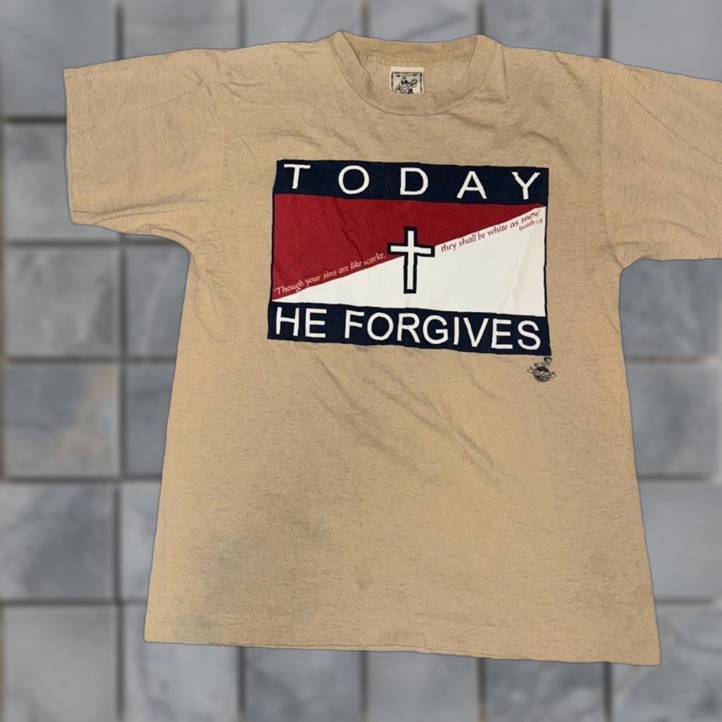 Vintage VINTAGE Jesus Parody “Today He Forgives” T-Shirt Medium (Brown) M & M Short Sleeve Crew Neck 1998 Single Stitch Graphic Print Men Size US M / EU 48-50 / 2 - 1 Thumbnail