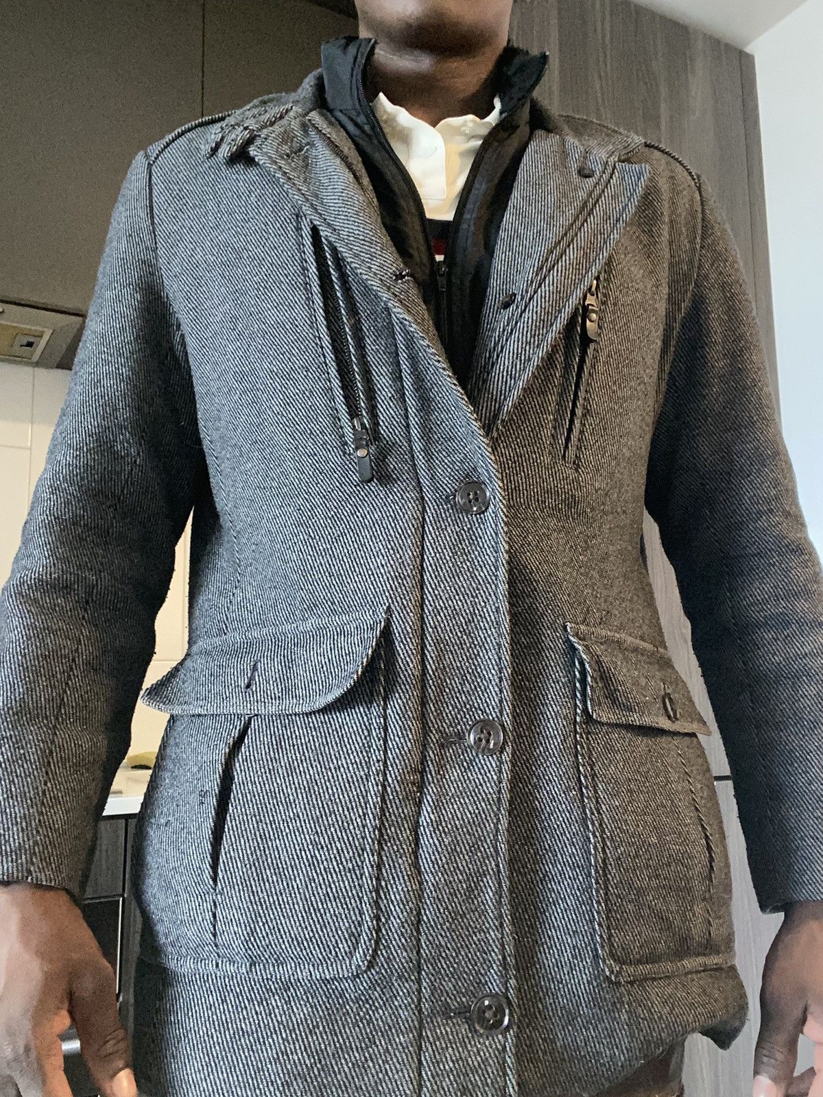 RW&CO. RW&CO Strellson Grey and Black Wool Blend Coat Size US L / EU 52-54 / 3 - 7 Thumbnail
