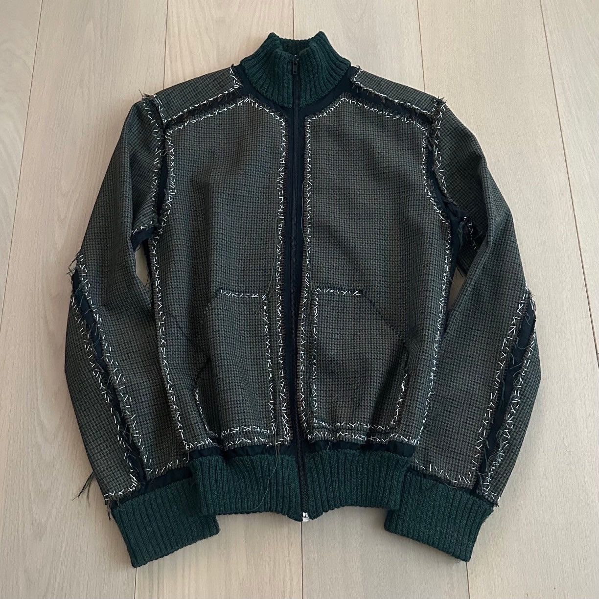 AW2000 Wool ‘Nervous Stitch’ Paneled Houndstooth Jacket