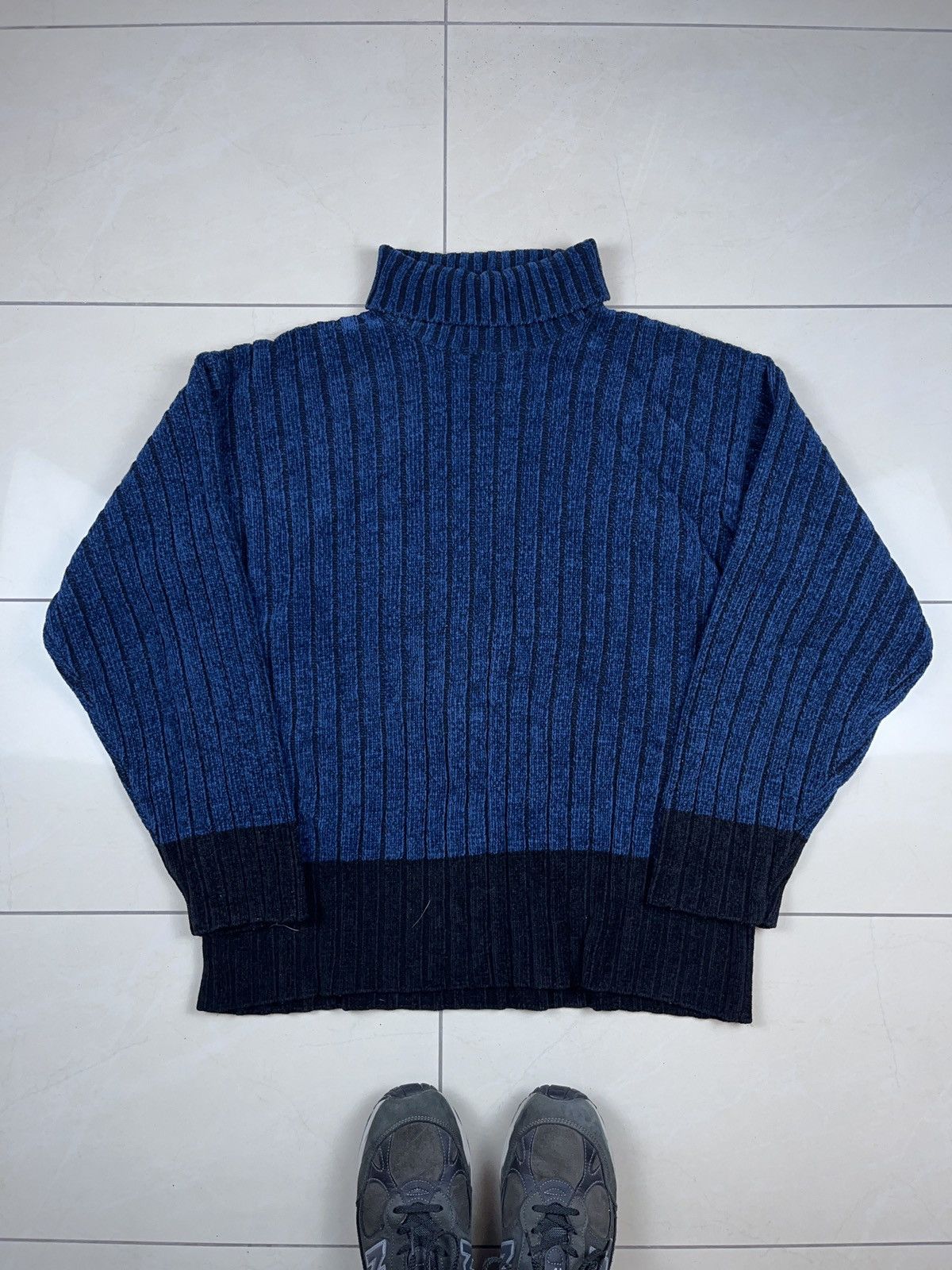 Japanese Brand × Vintage ➕ vintage y2k ribbed turtle neck mock sweater striped Size US L / EU 52-54 / 3 - 1 Thumbnail