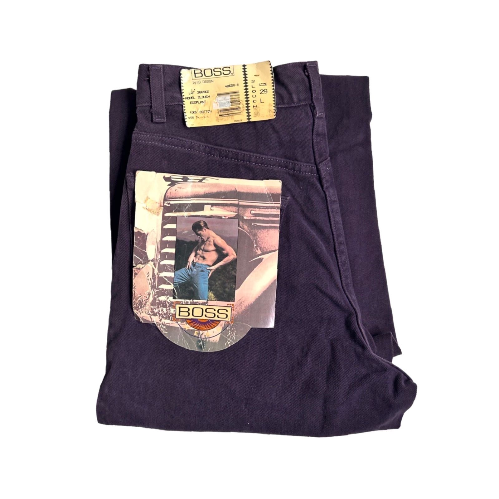 Vintage VINTAGE Boss Jeans Pants Mens Slouch 29 Inseam 34 90s Deadstock NWT USA Made Purple Slouch Straight Jeans Mens Size US 29 - 2 Thumbnail