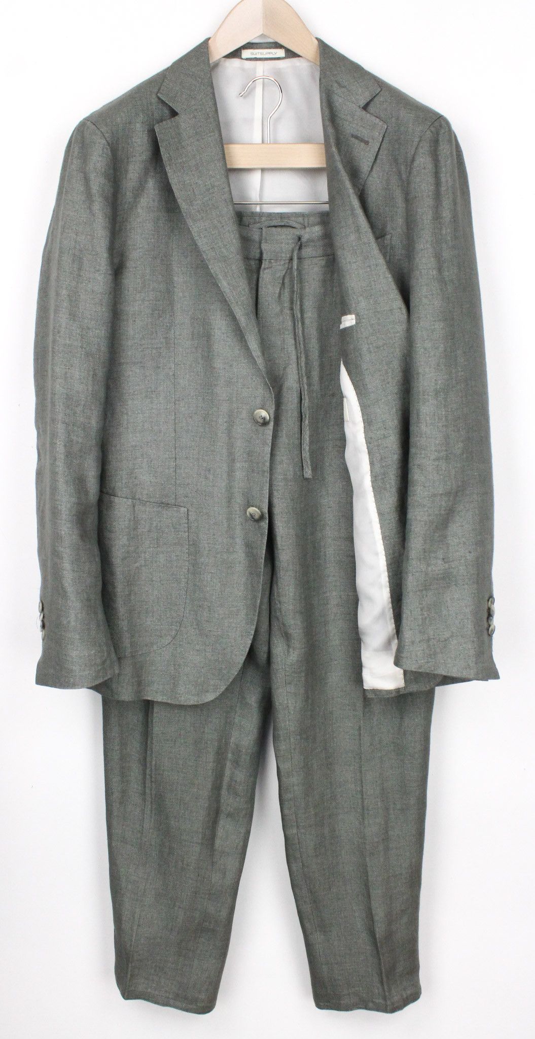 image of Suitsupply Havana Uk42R Green Slim Linen Suit 72265, Men's