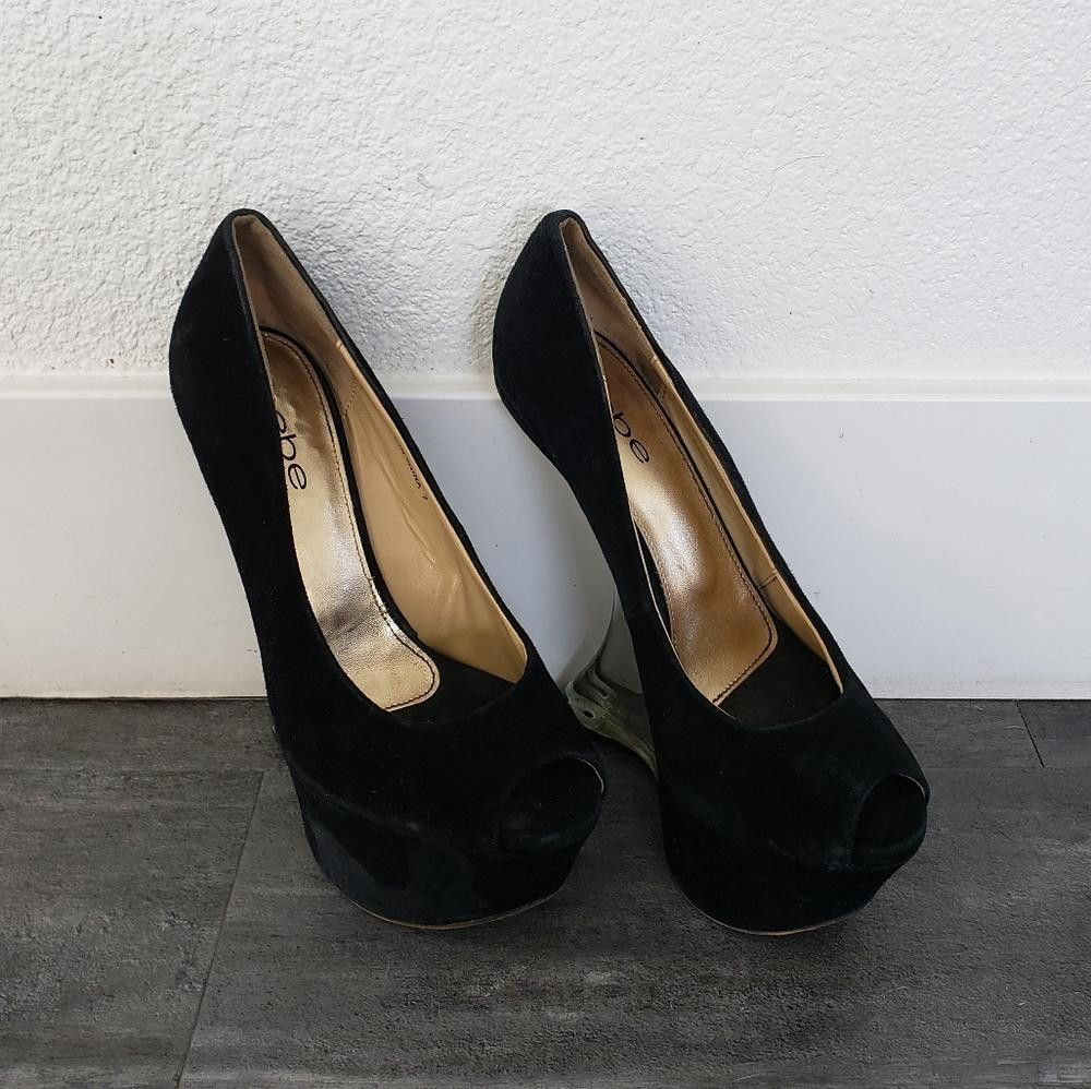 Bebe Black Sky High Acrylic Bebe Platform Wedge Bootie Size US 7 / IT 37 - 2 Thumbnail