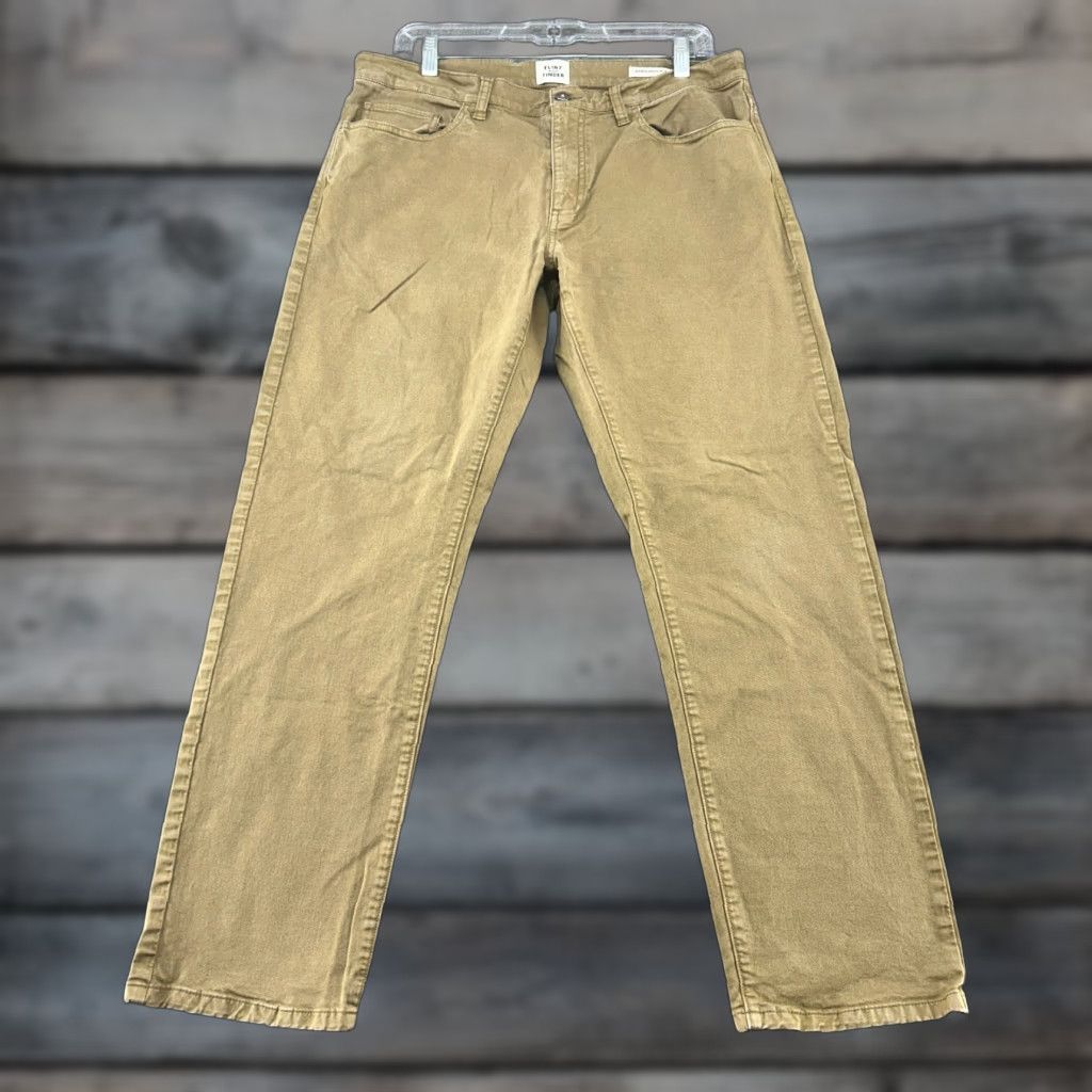 Flint And Tinder Flint and Tinder Pants Mens 34x30 Brown Tan Chino Straight Leg Slim Fit Cotton Solid Waist 34 5-Pocket Front Flat Front Size US 34 / EU 50 - 1 Thumbnail