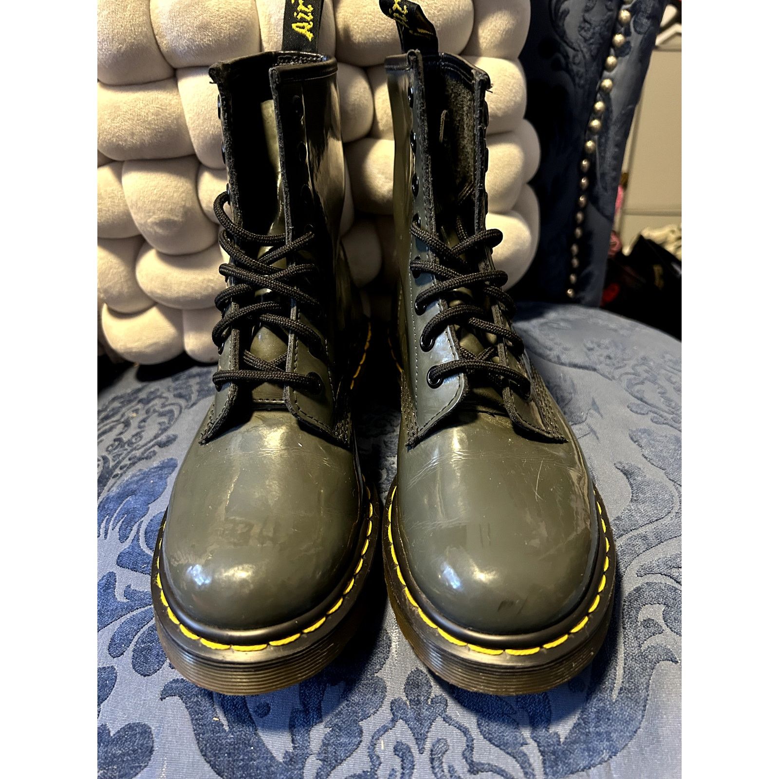 Dr. Martens Dr Martens Green Grey Patent Leather Boots Size 7/EU 38 Size US 7 / IT 37 - 4 Thumbnail