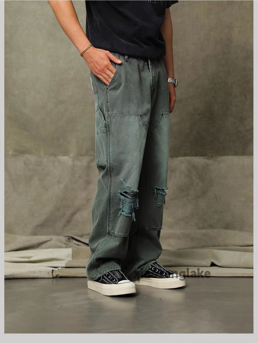 Jean × Vintage washed faded carpenter damaged hiphop grunge jeans Size US 36 / EU 52 - 2 Thumbnail