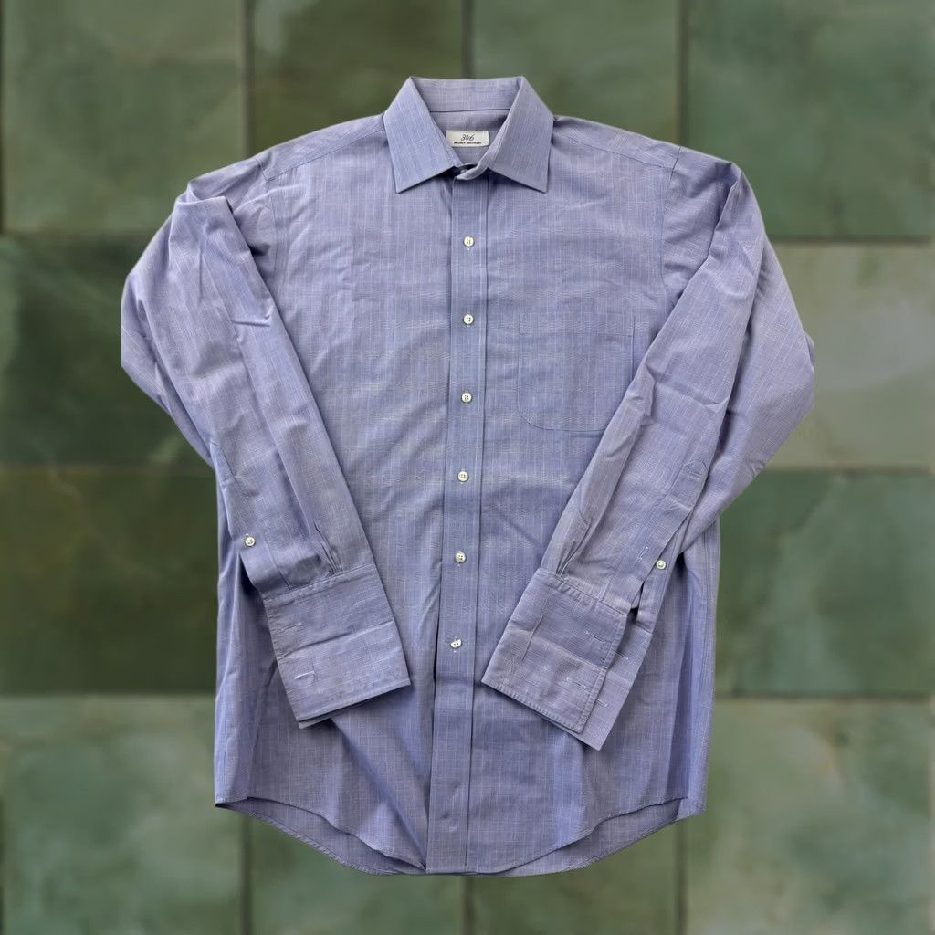 Brooks Brothers Brooks Brothers Dress Shirt Mens 15 32/33 Blue Check Non-Iron French Cuff Cotton Shirt Mens Regular Long Sleeve Button Neck 15 Size 40R - 1 Thumbnail