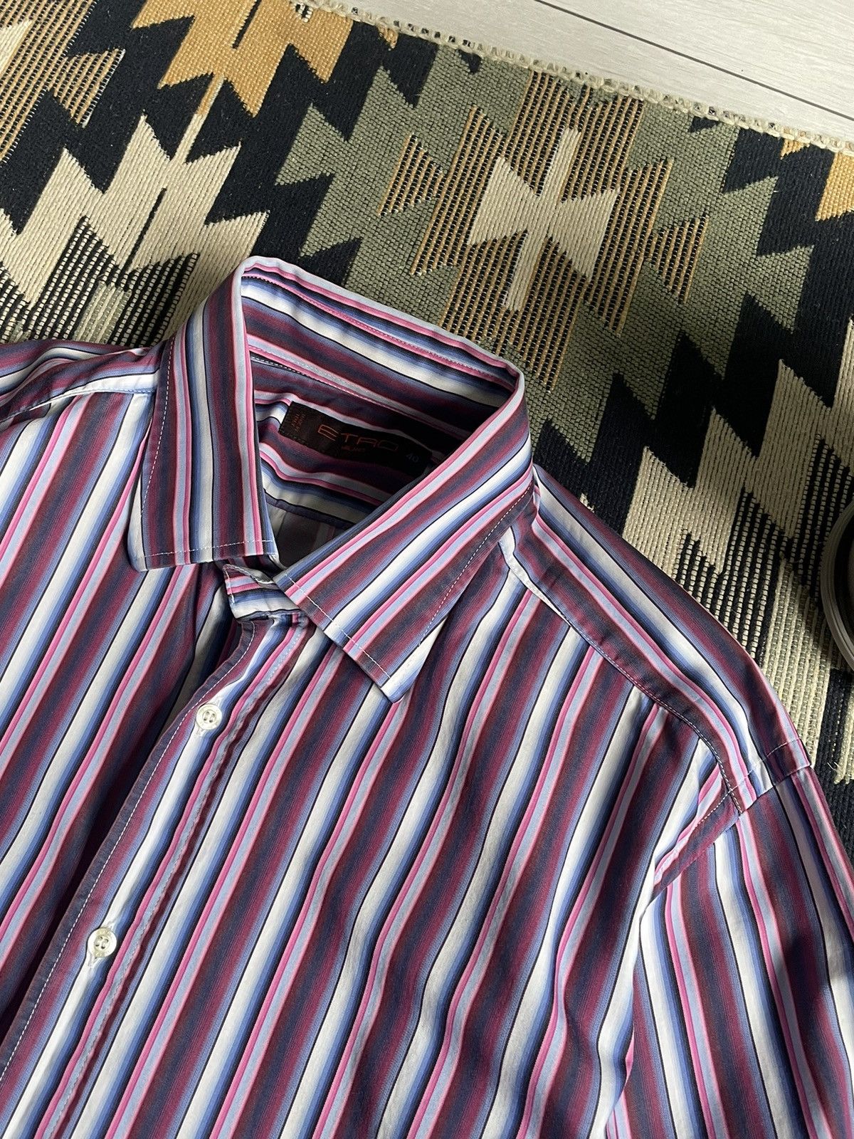 Etro × Vintage Vintage Etro Stripped Shirt Button Up Size US L / EU 52-54 / 3 - 5 Thumbnail